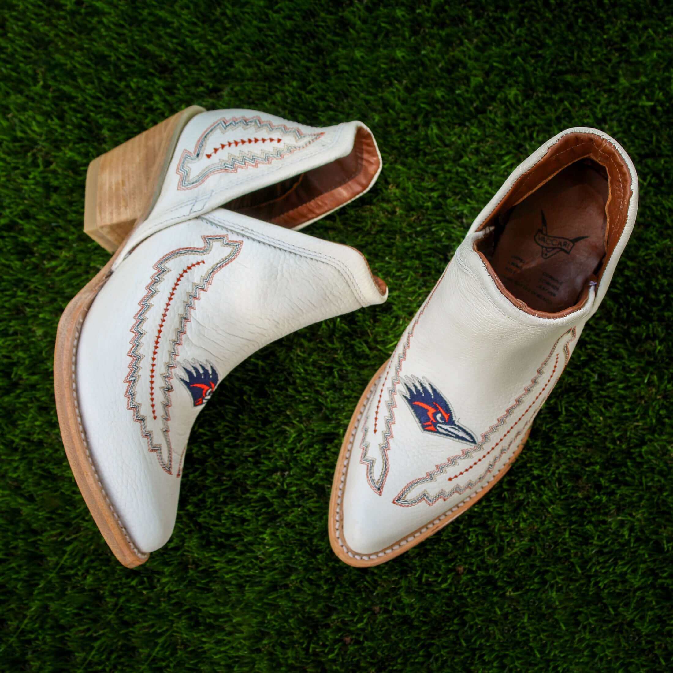 Women's University of Texas at San Antonio Roadrunners Cowgirl Booties | UTSA All White Pointed Toe Boots | Officially Licensed | Natalie