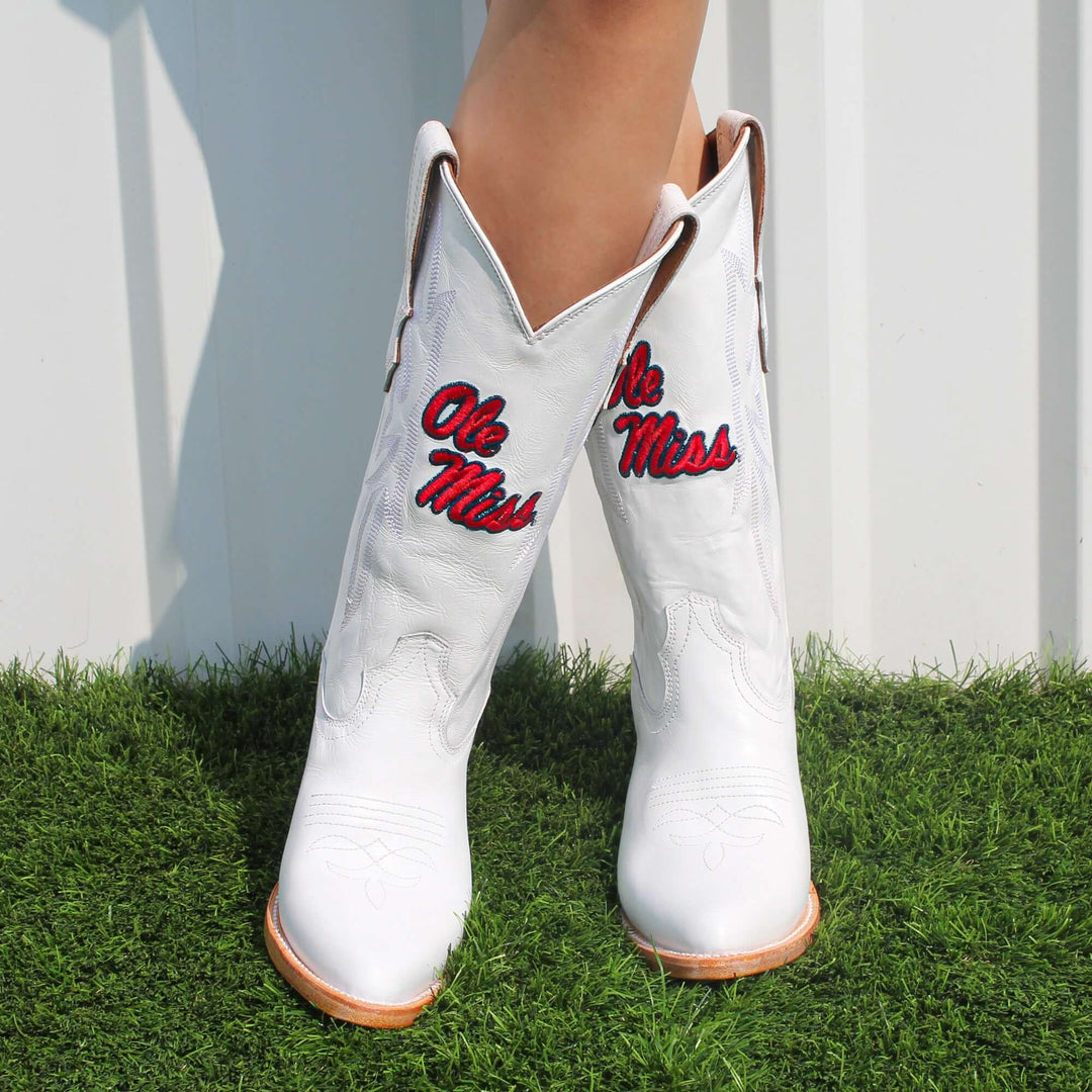 Women's University of Mississippi All White Pointed Toe Cowgirl Boots Leighton Vaccari University