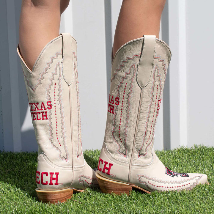 Women's Texas Tech Red Raiders Bone Leather Cowgirl Snip Toe Boots by Vaccari