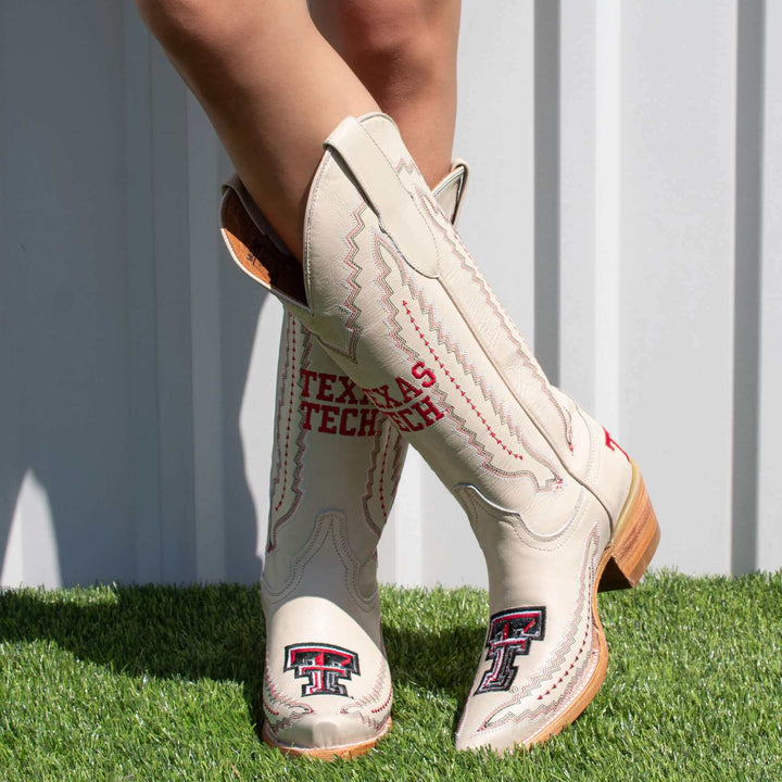 Women's Texas Tech Red Raiders Bone Leather Cowgirl Snip Toe Boots by Vaccari