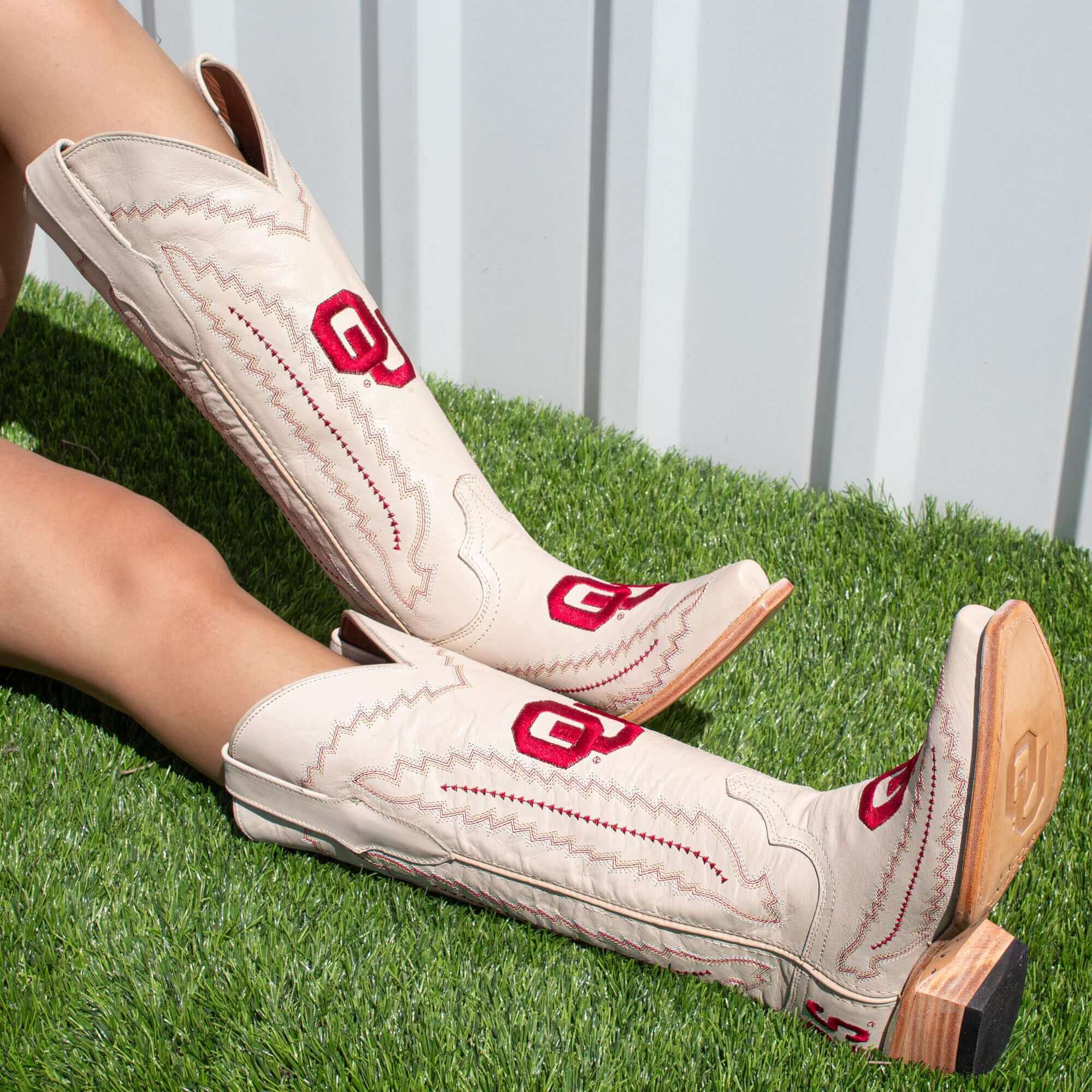 Women's University of Oklahoma Sooners Bone Snip Toe Cowgirl Boots Naomi by Vaccari