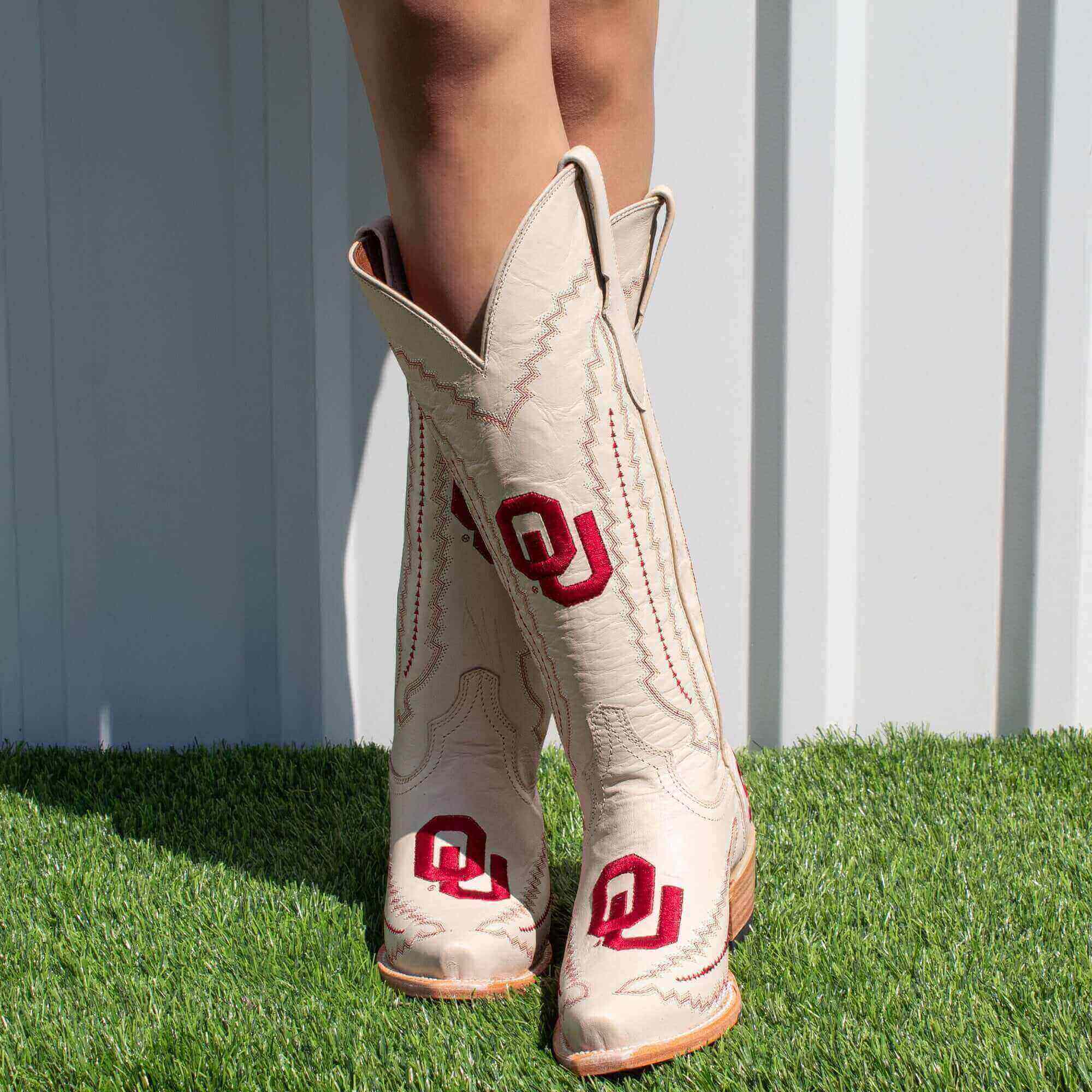 Women's University of Oklahoma Sooners Bone Snip Toe Cowgirl Boots Naomi by Vaccari