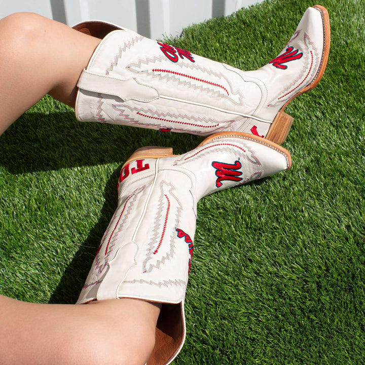 Women's University of Mississippi Bone Snip Toe Cowgirl Boots Naomi by Vaccari