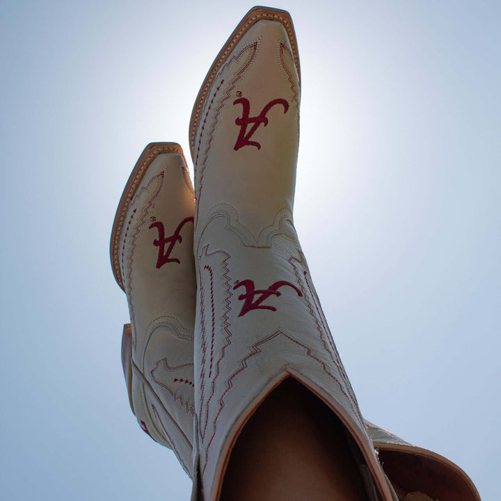 Women's University of Alabama Cowgirl Boots Bone Leather Snip Toe Boots by Vaccari