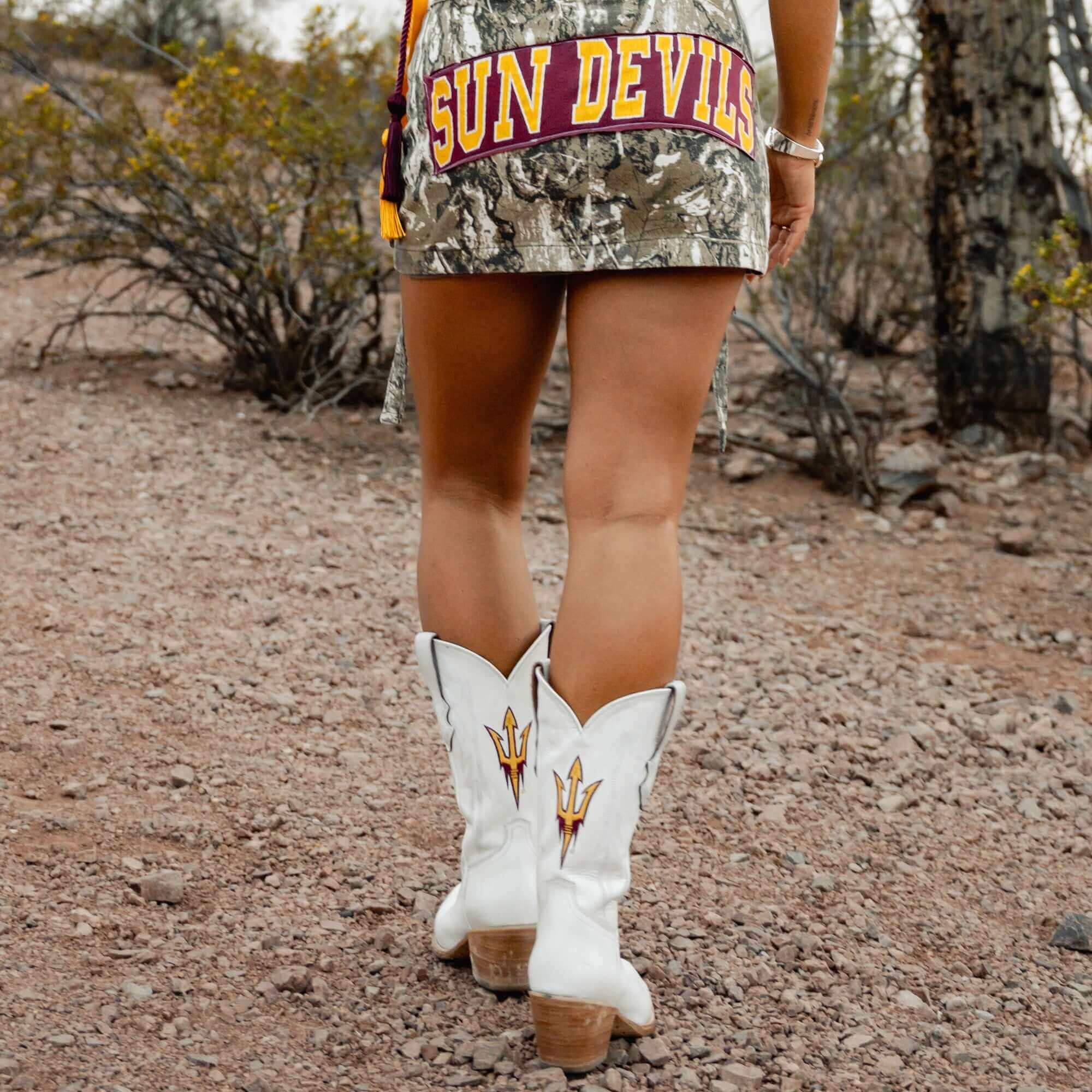 Women's Arizona State University All White Pointed Toe Cowgirl Boots Leighton Vaccari University
