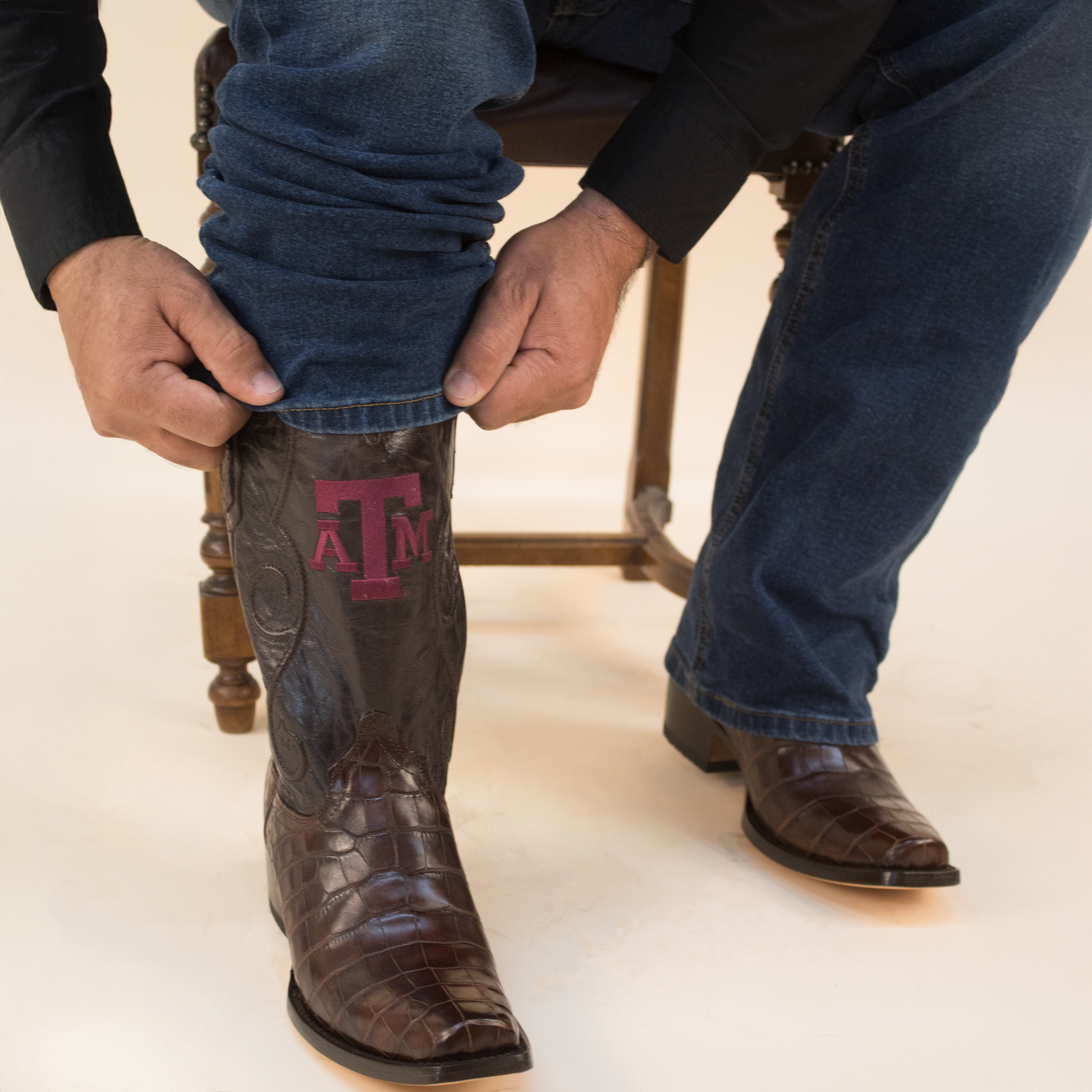 Men's Texas A&M University Mocha American Alligator Cowboy Boots James by Vaccari University