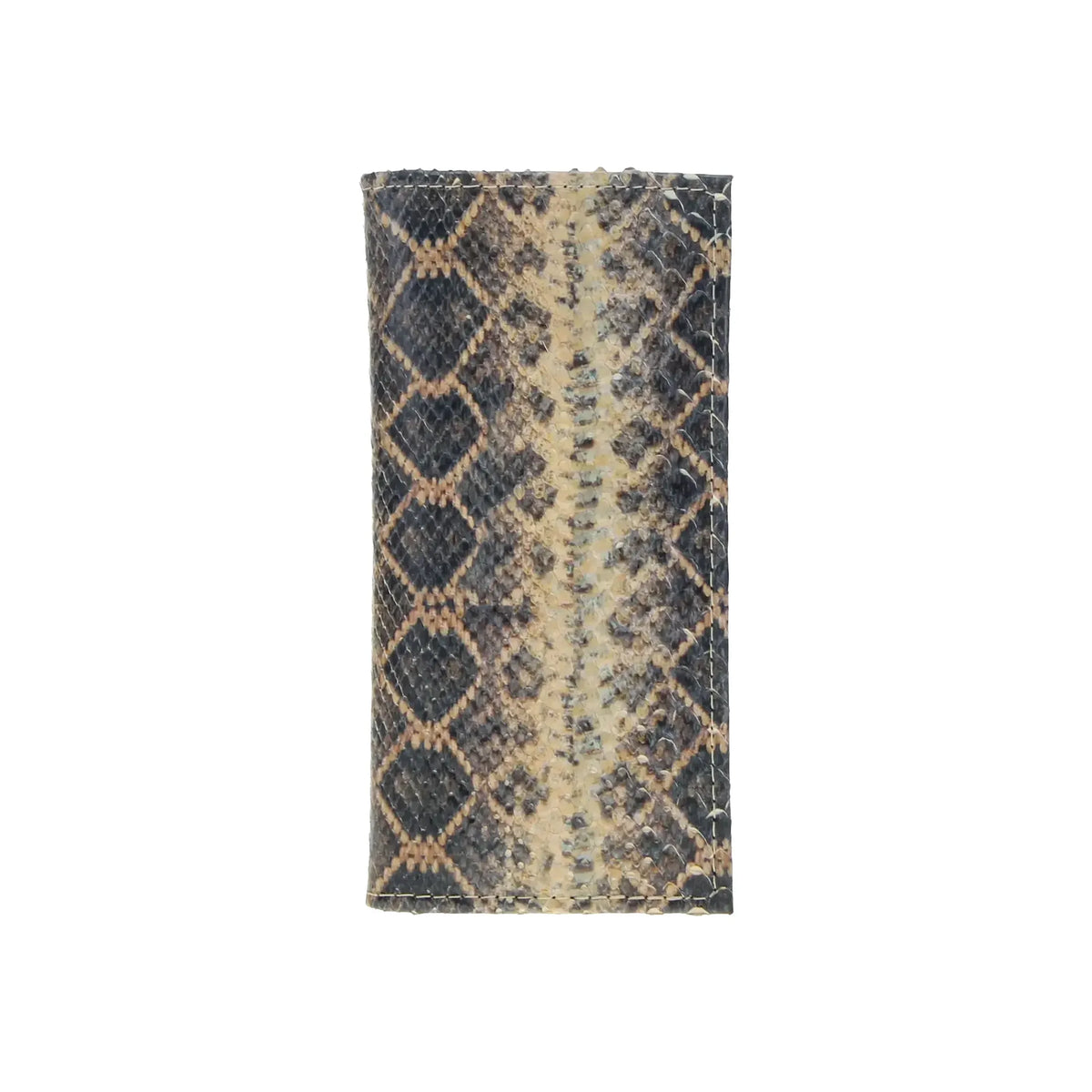Python checkbook wallet with brown and beige snake print pattern