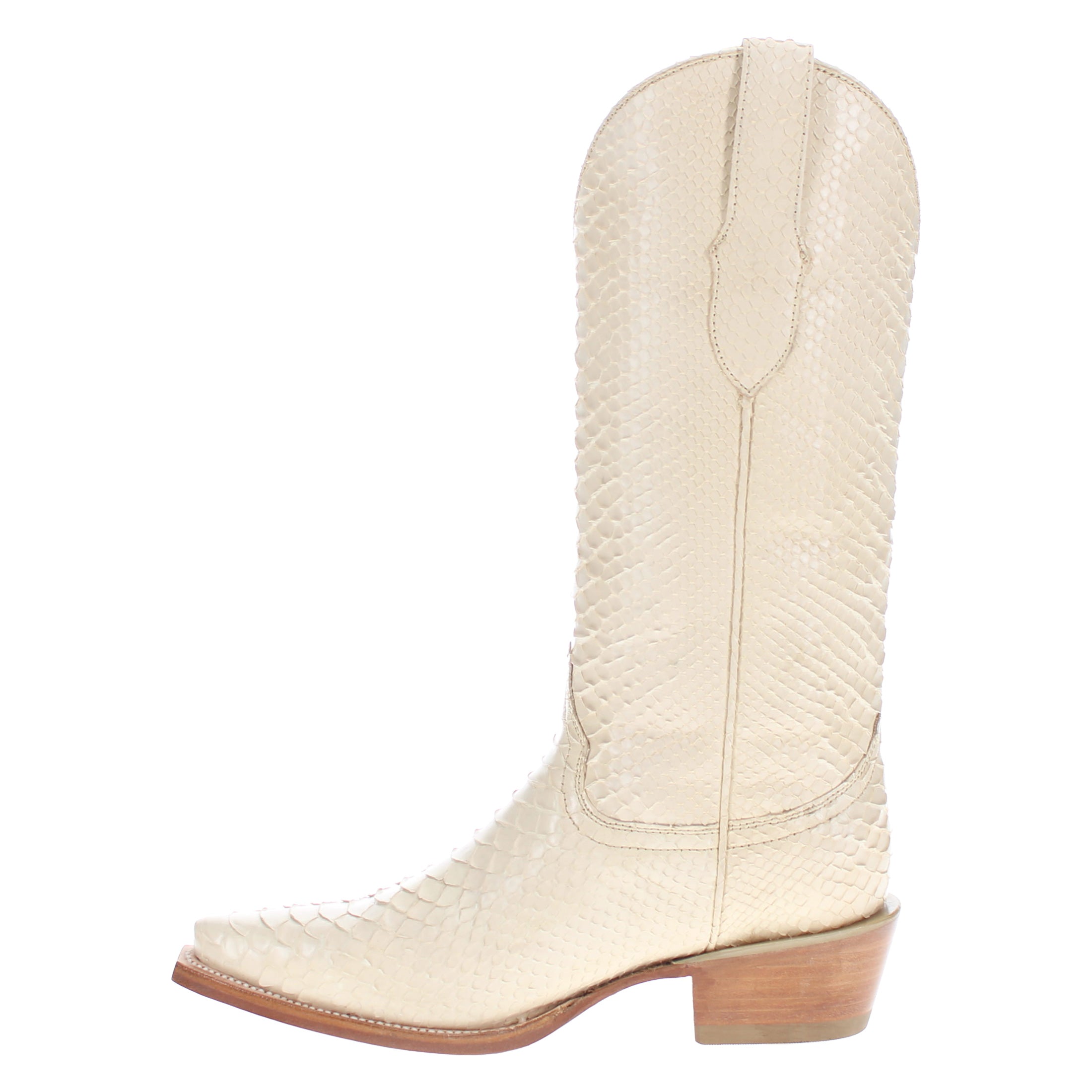 Women's Full Bone Python Snip Toe Cowgirl Boots Pearl by Vaccari
