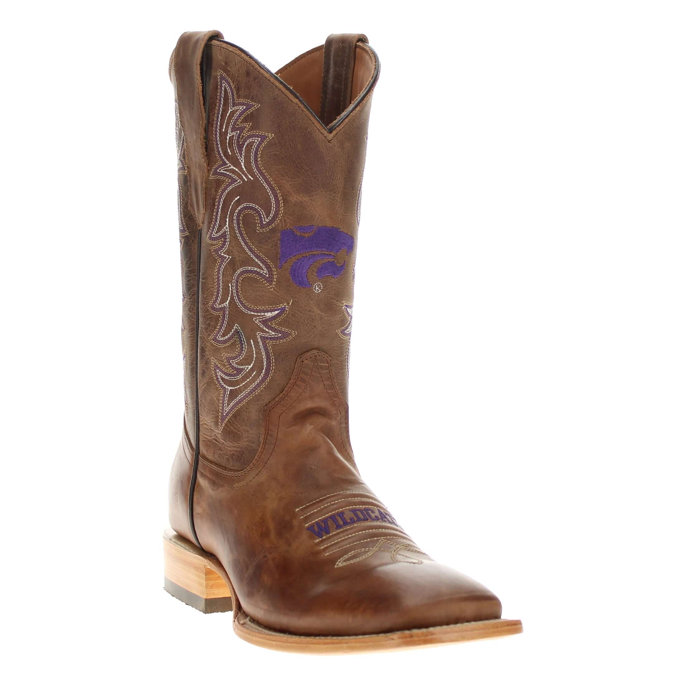 Men's Kansas State University Tan Sqaure Toe Cowboy Boots by Vaccari