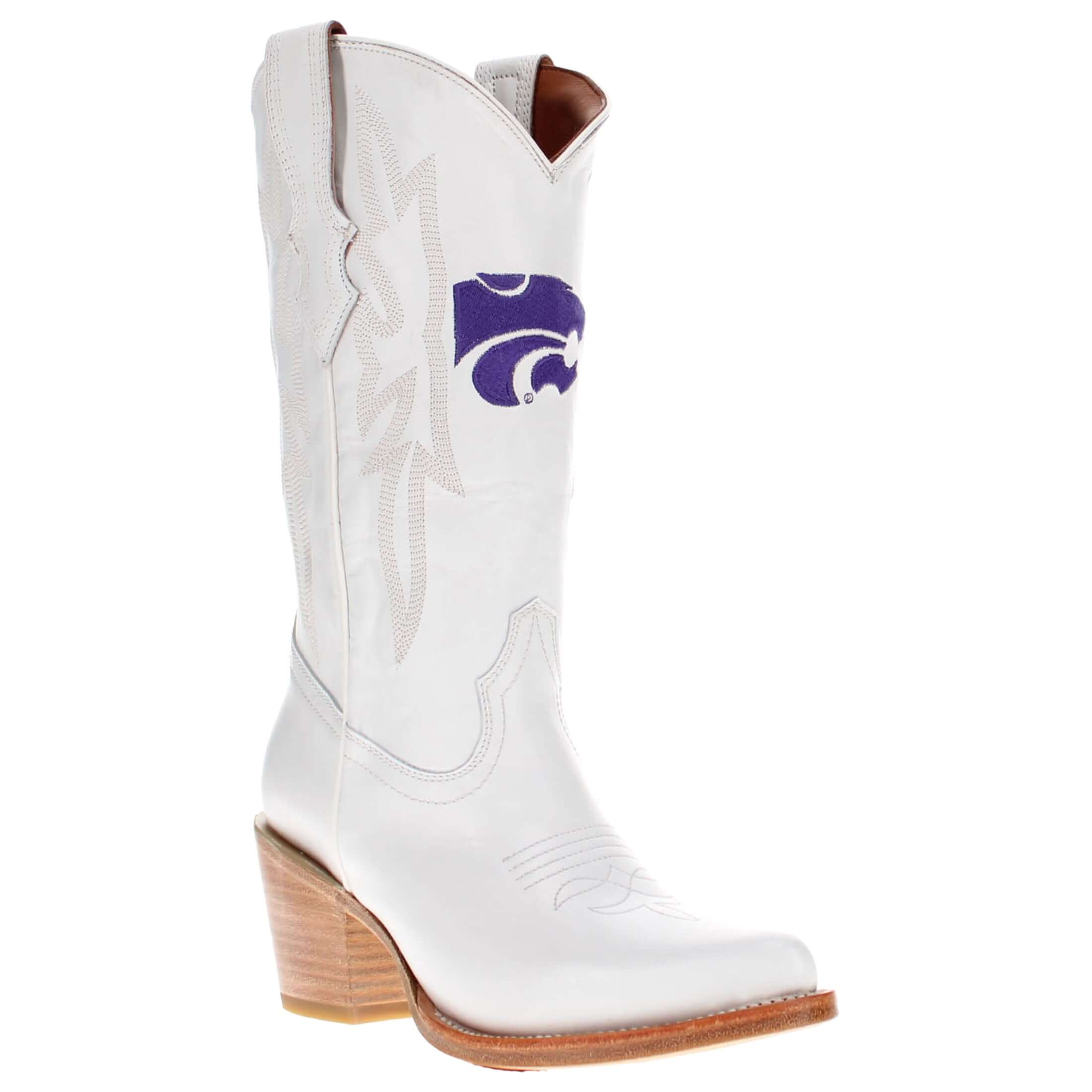Women's Kansas State University Wildcats All White Pointed Toe Cowgirl Boots Leighton Vaccari University