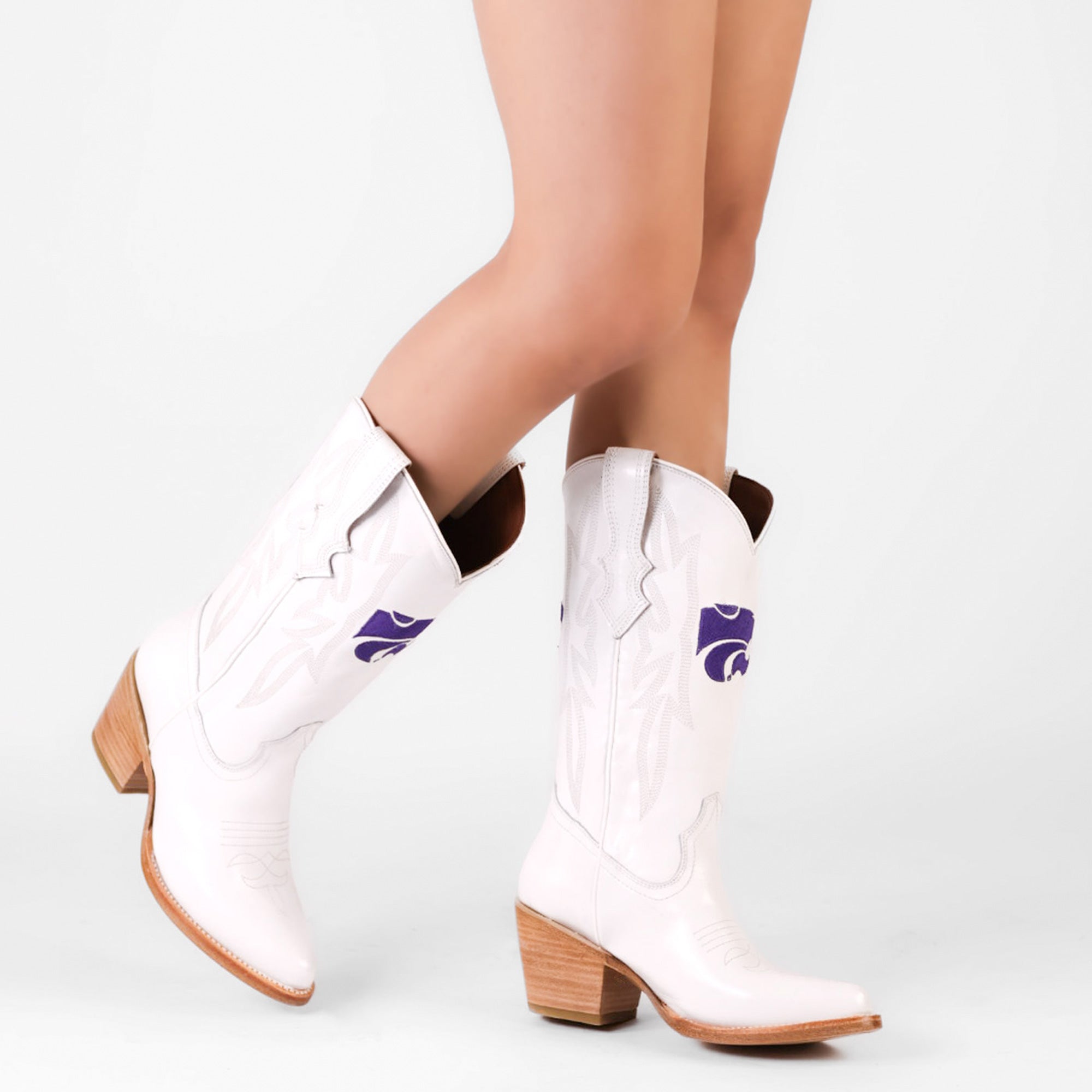 Women's Kansas State University Wildcats All White Pointed Toe Cowgirl Boots Leighton Vaccari University
