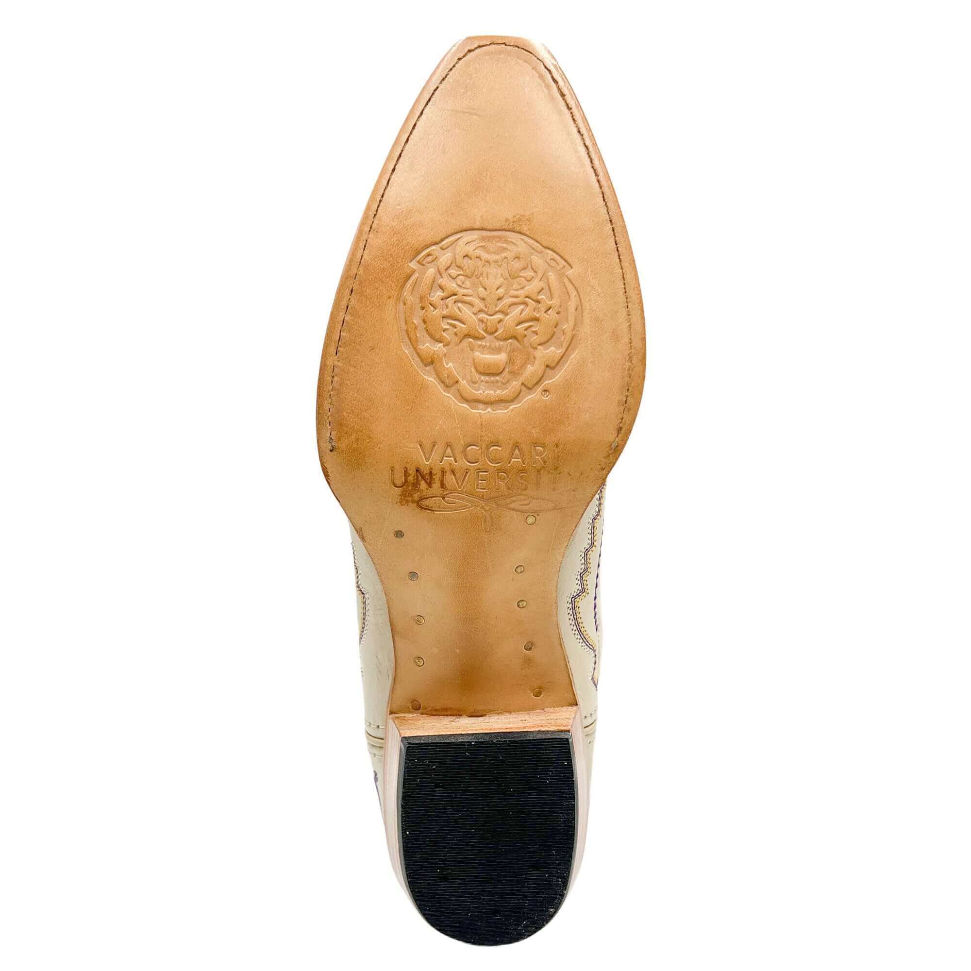 Women's Louisiana State University Bone Leather Snip Toe Cowgirl Boots by Vaccari
