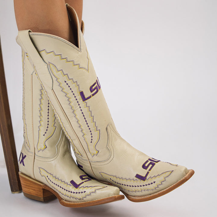 Women's Louisiana State University Bone Cowgirl Boots Naomi by Vaccari University