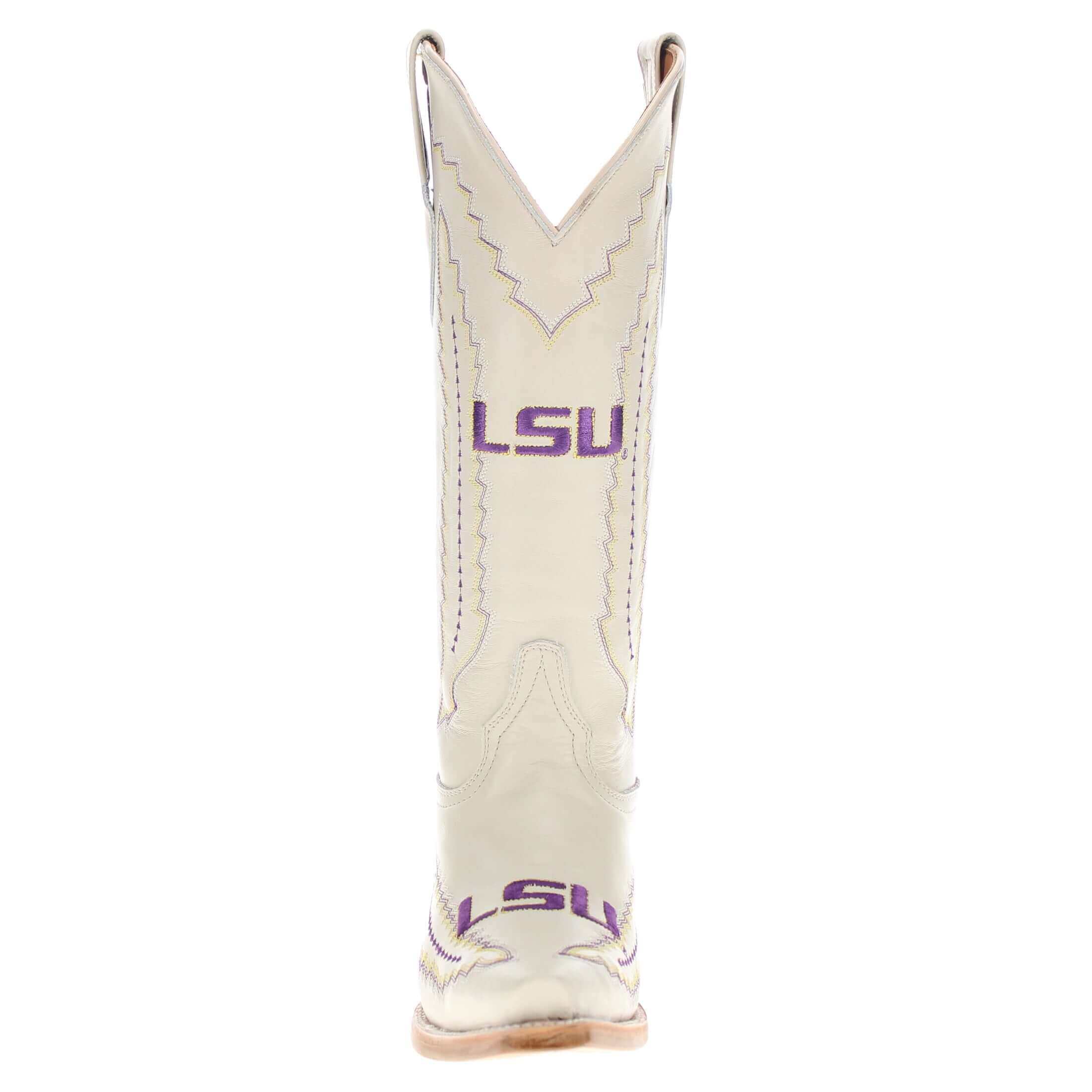 Women's Louisiana State University Bone Leather Snip Toe Cowgirl Boots by Vaccari