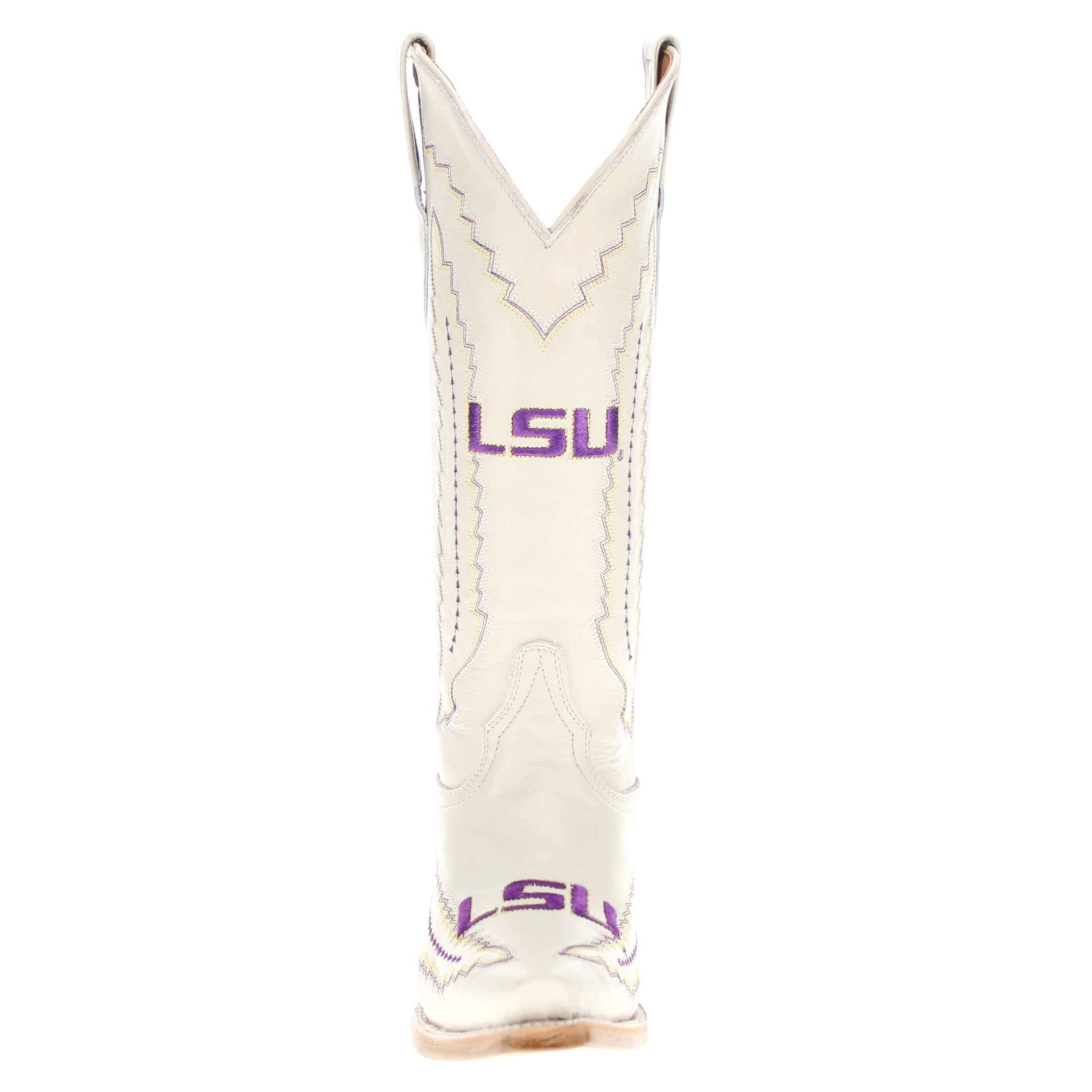 Women's Louisiana State University Bone Leather Snip Toe Cowgirl Boots by Vaccari