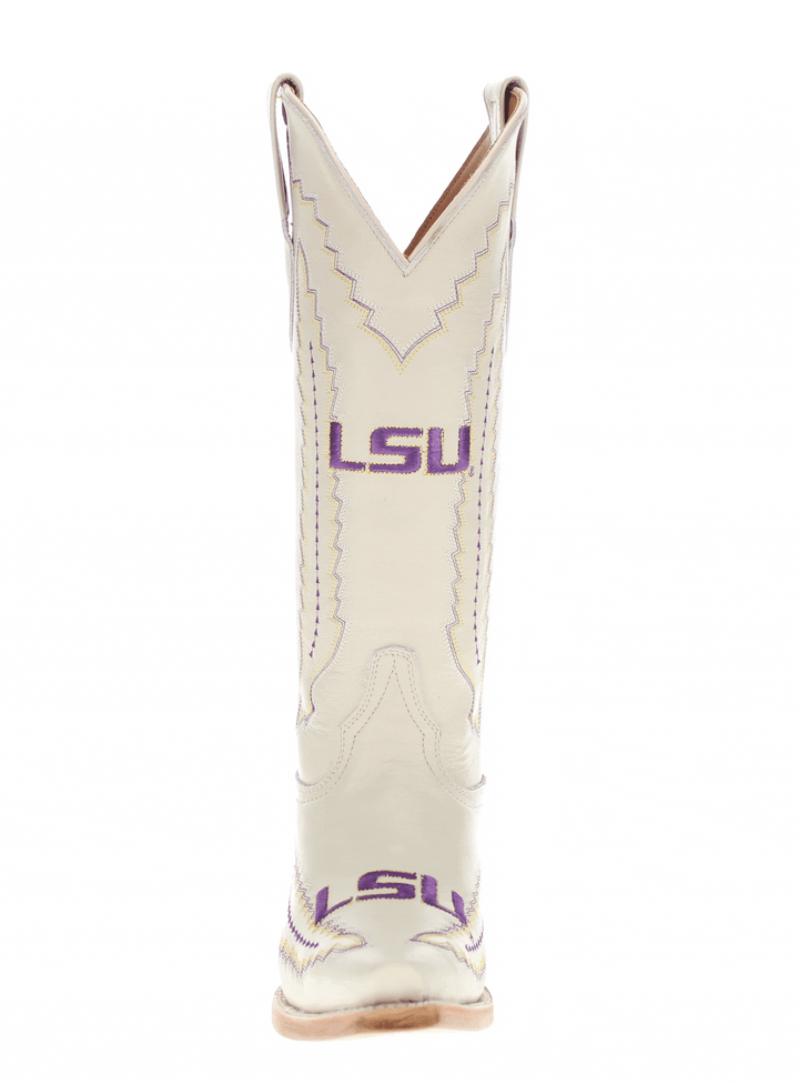 Women's Louisiana State University Bone Leather Snip Toe Cowgirl Boots by Vaccari