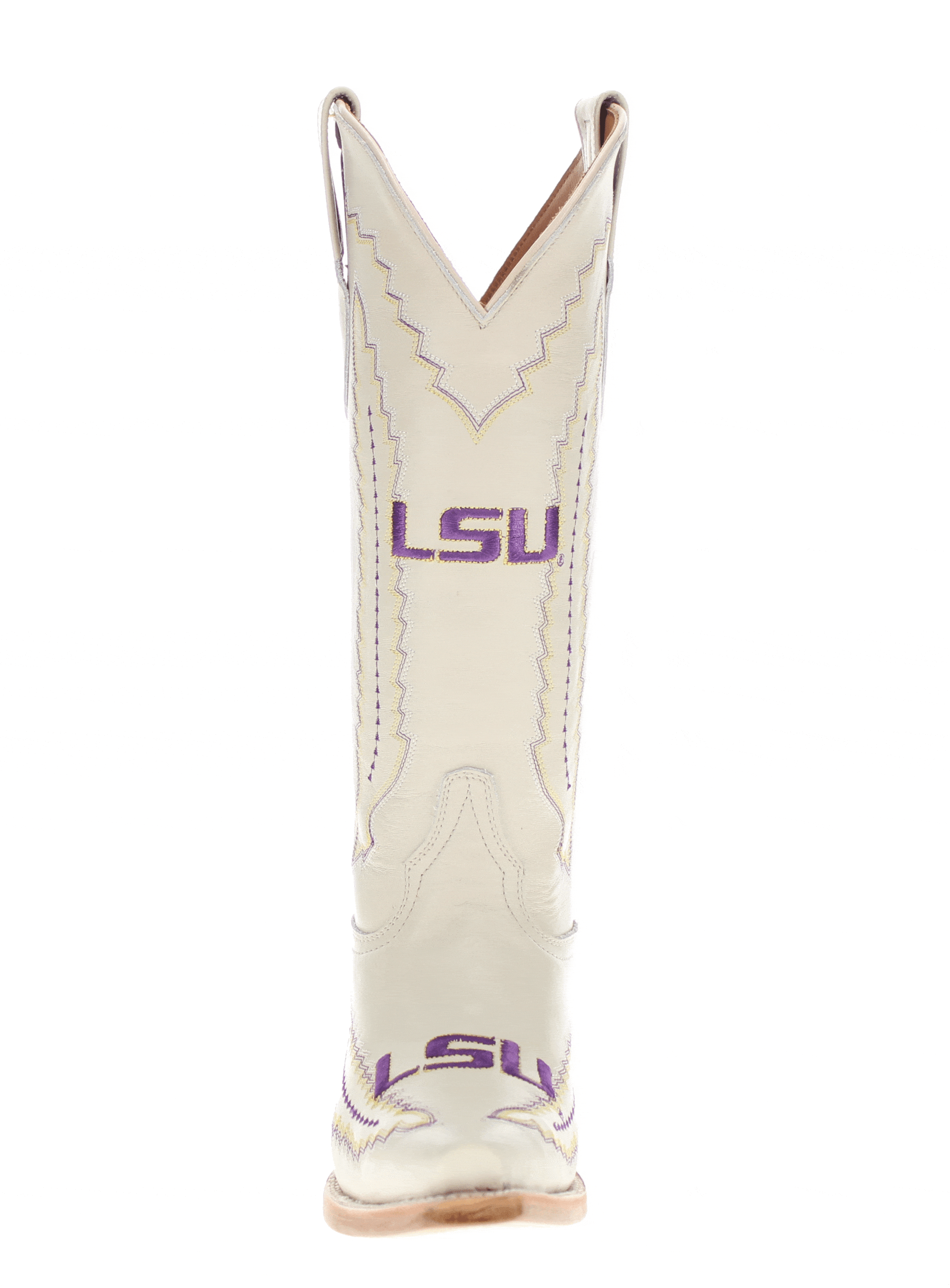 Women's Louisiana State University Bone Leather Snip Toe Cowgirl Boots by Vaccari