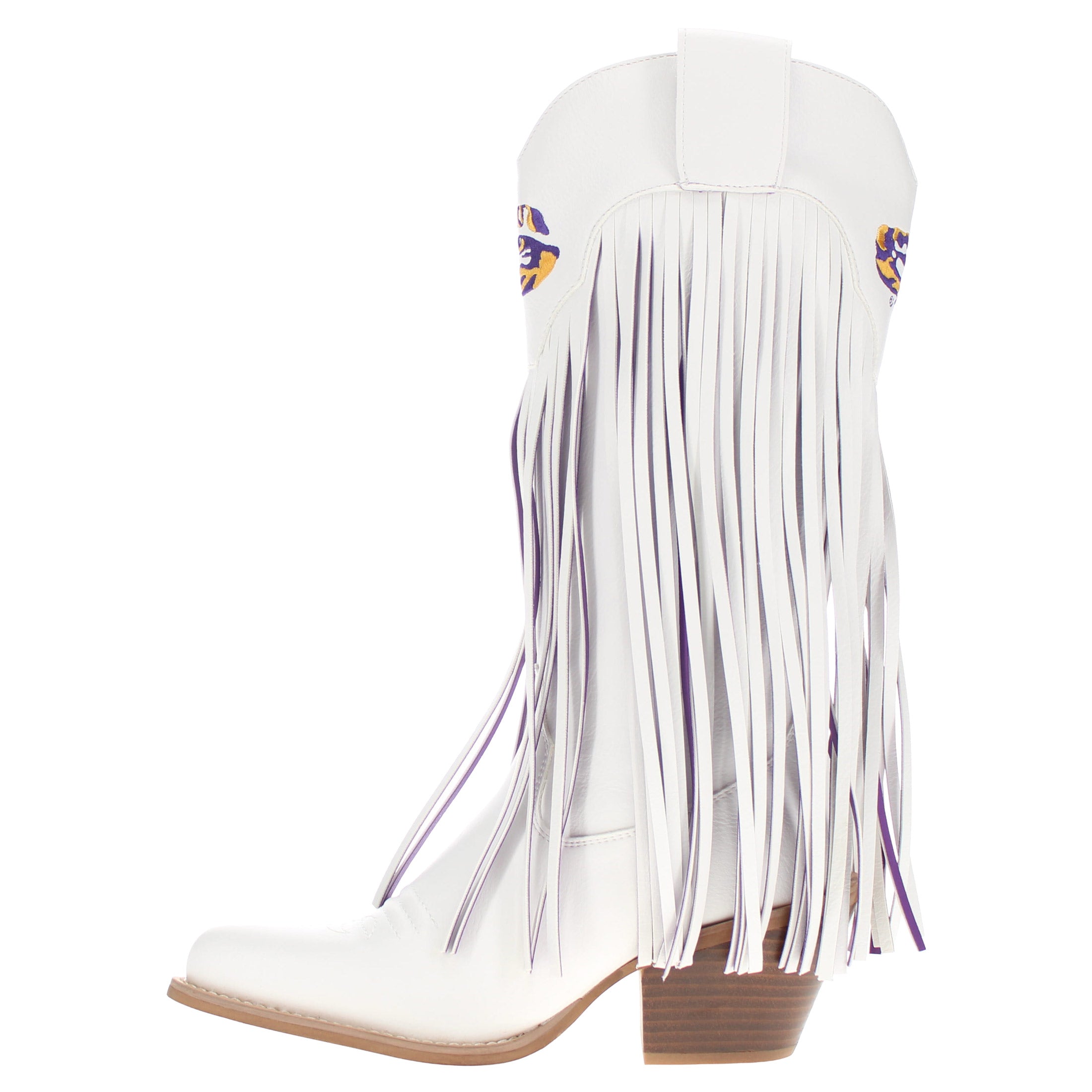 Women's Louisiana State University White Fringe Boot Kacey By V By Vaccari