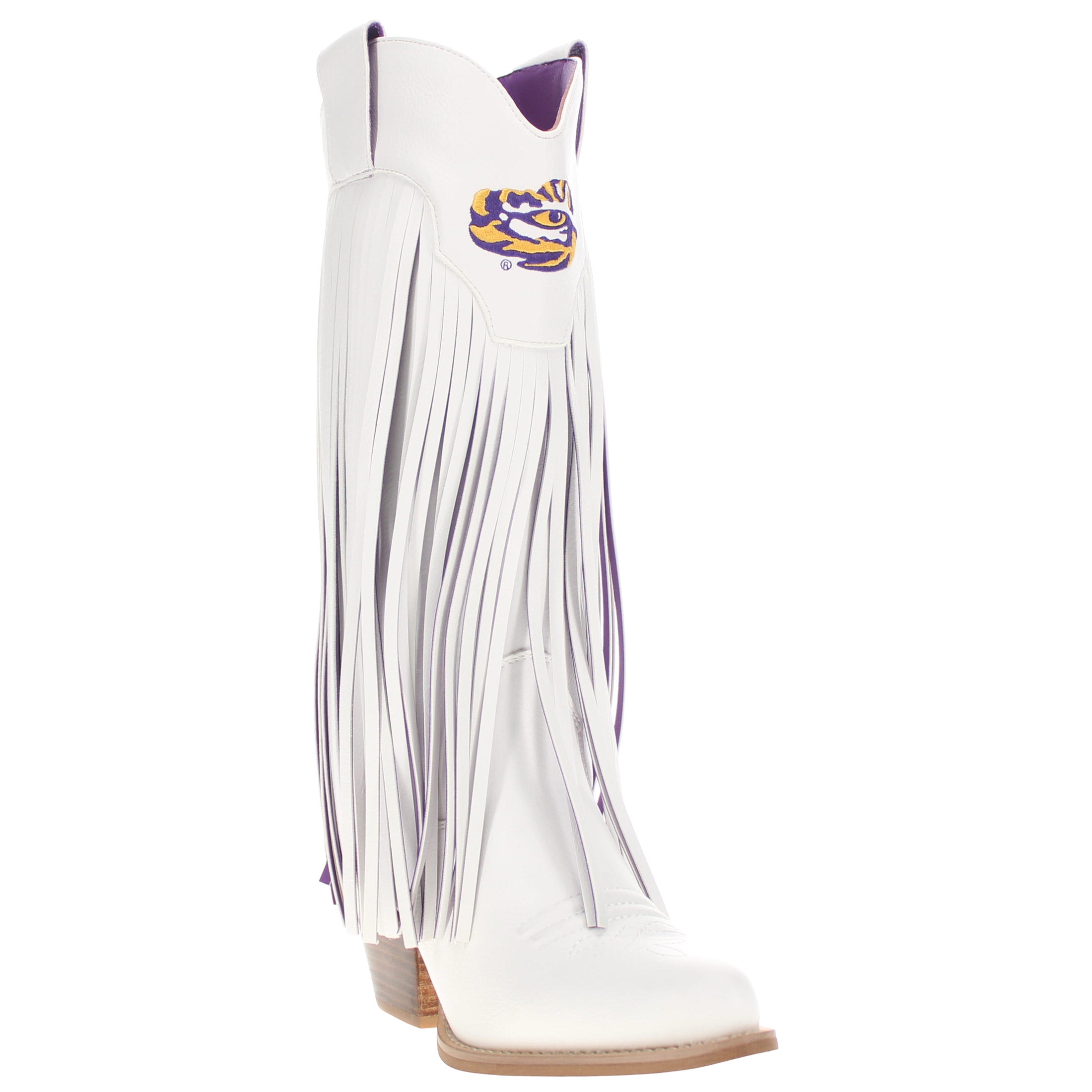 Women's Louisiana State University White Fringe Boot Kacey By V By Vaccari