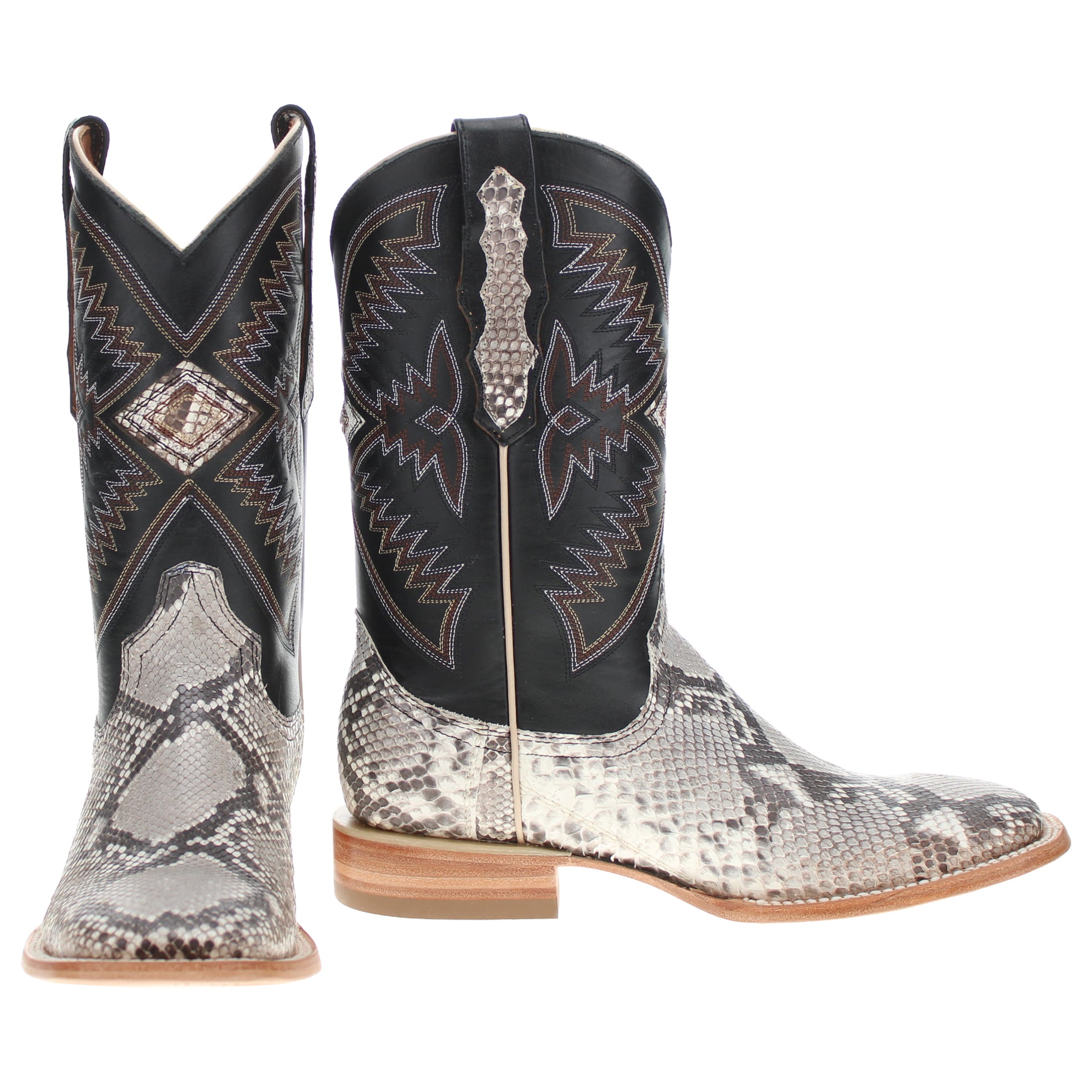 Men's Natural Python Square Toe Cowboy Boots by Vaccari