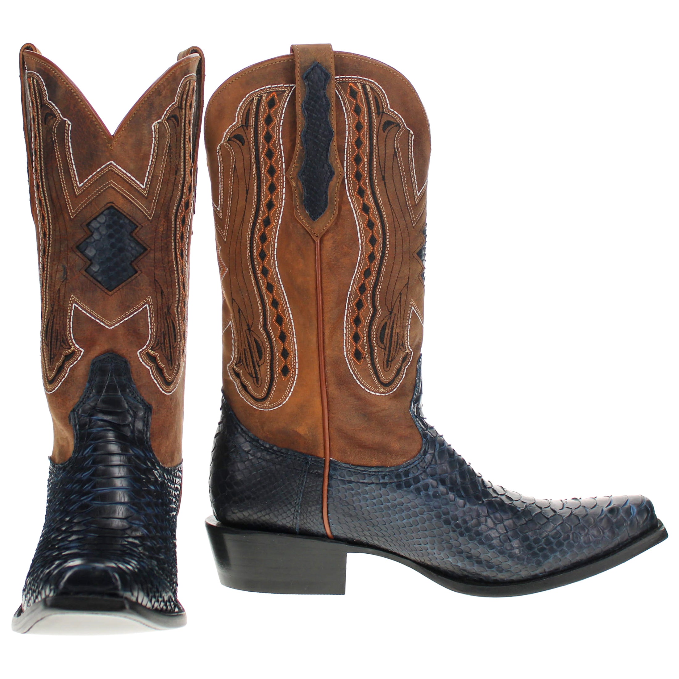 Men's Navy Blue Python JW Toe Cowboy Boots by Vaccari