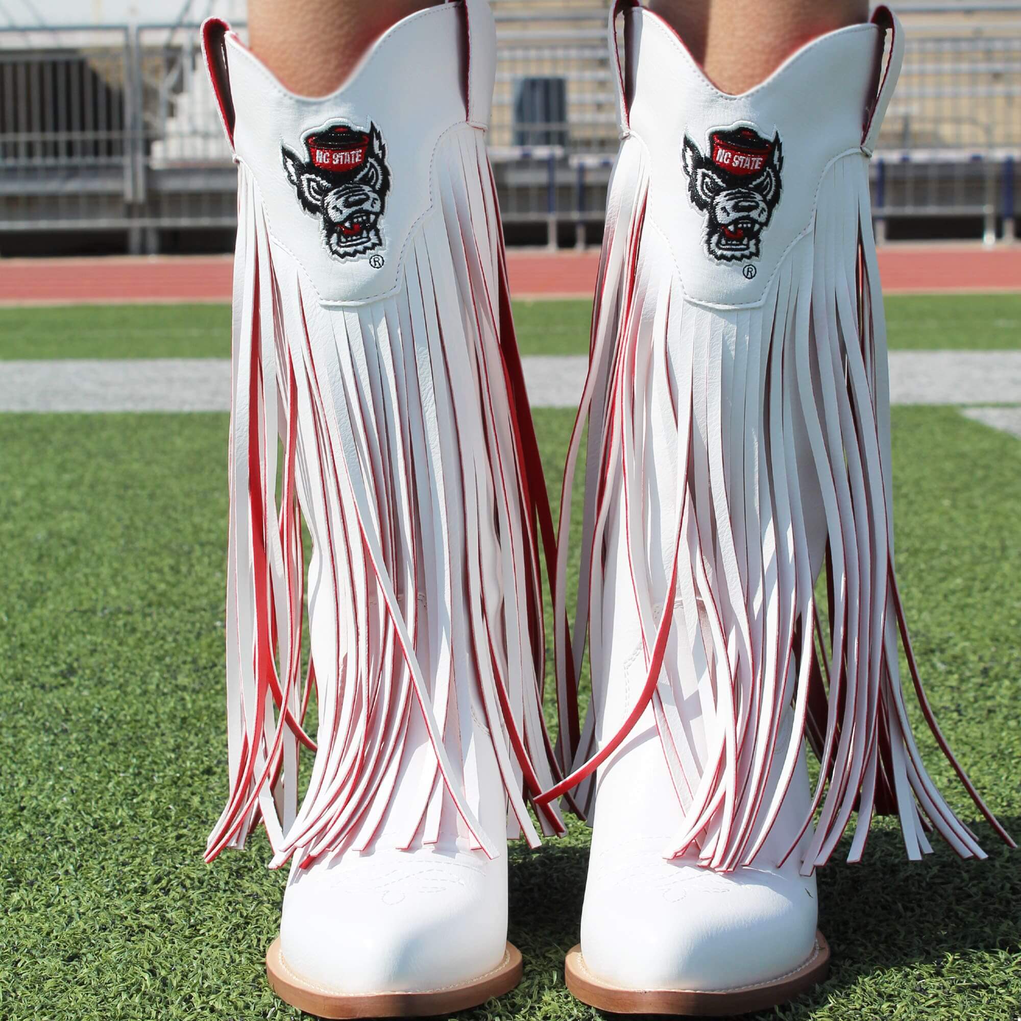 North Carolina State University Kacey White Fringe Boot by V By Vaccari