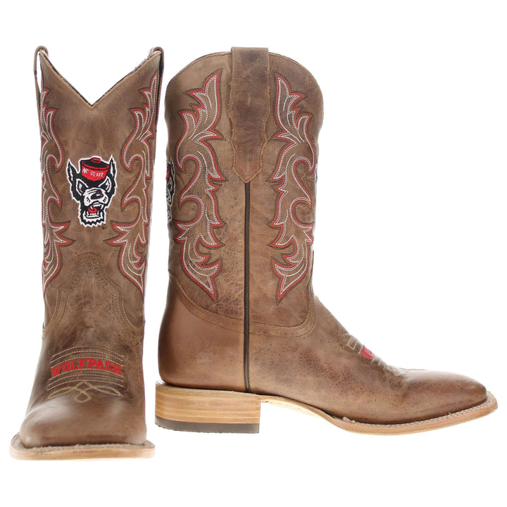 Men's North Carolina State University Tan Sqaure Toe Cowboy Boots by Vaccari