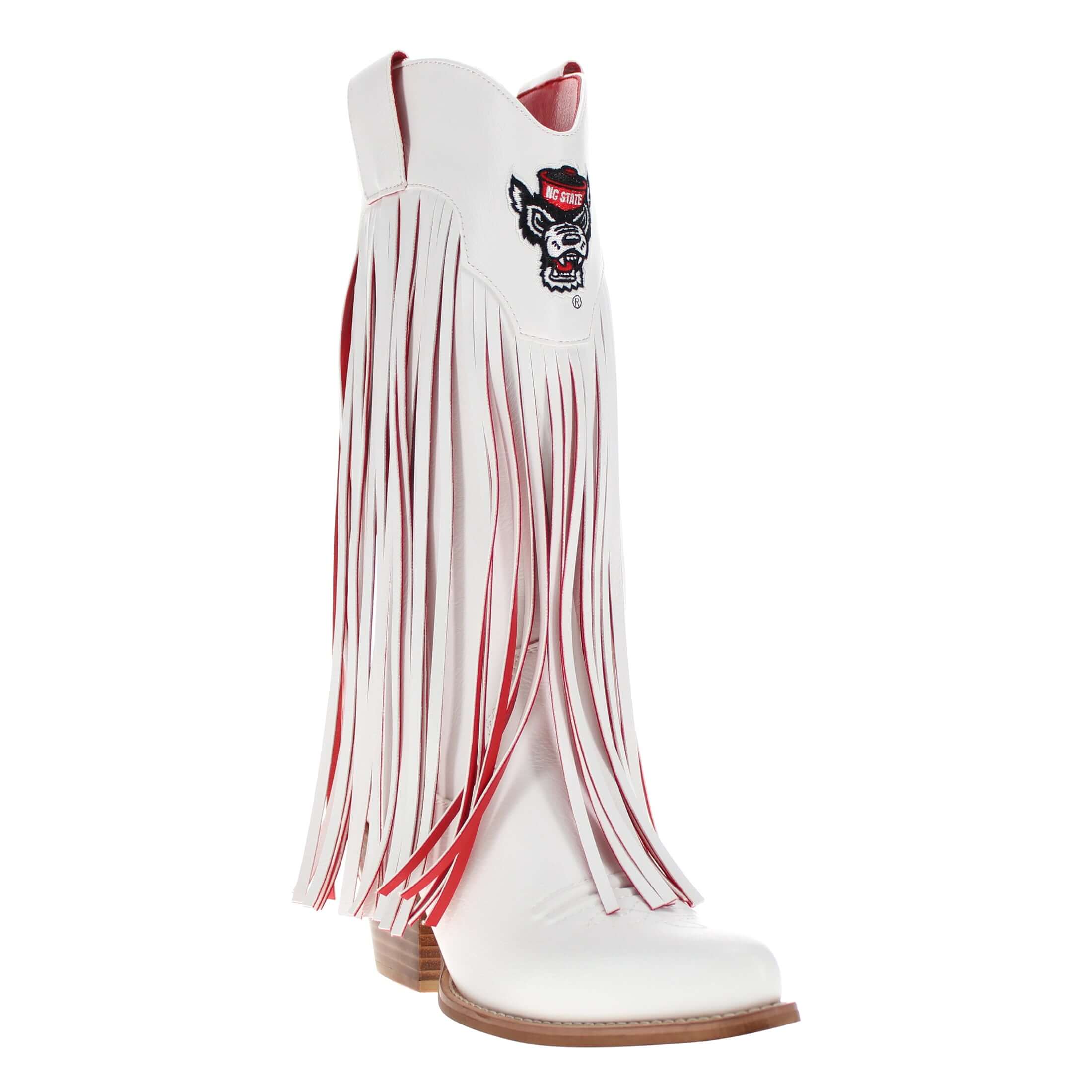 North Carolina State University Kacey White Fringe Boot by V By Vaccari