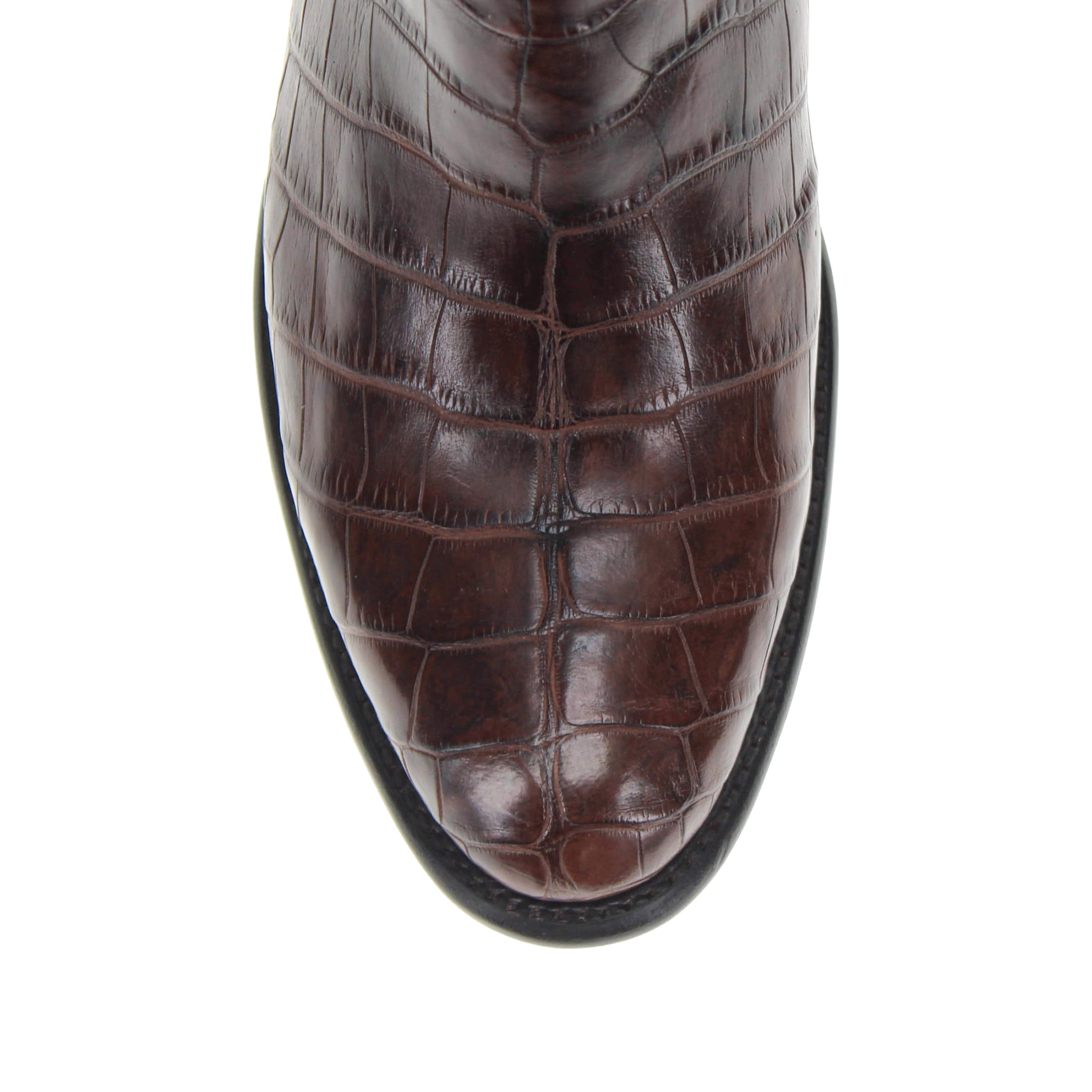 Mens Brown American Alligator Belly Round Toe Cowboy Boots That Look Similar to Caiman Crocodile Leather