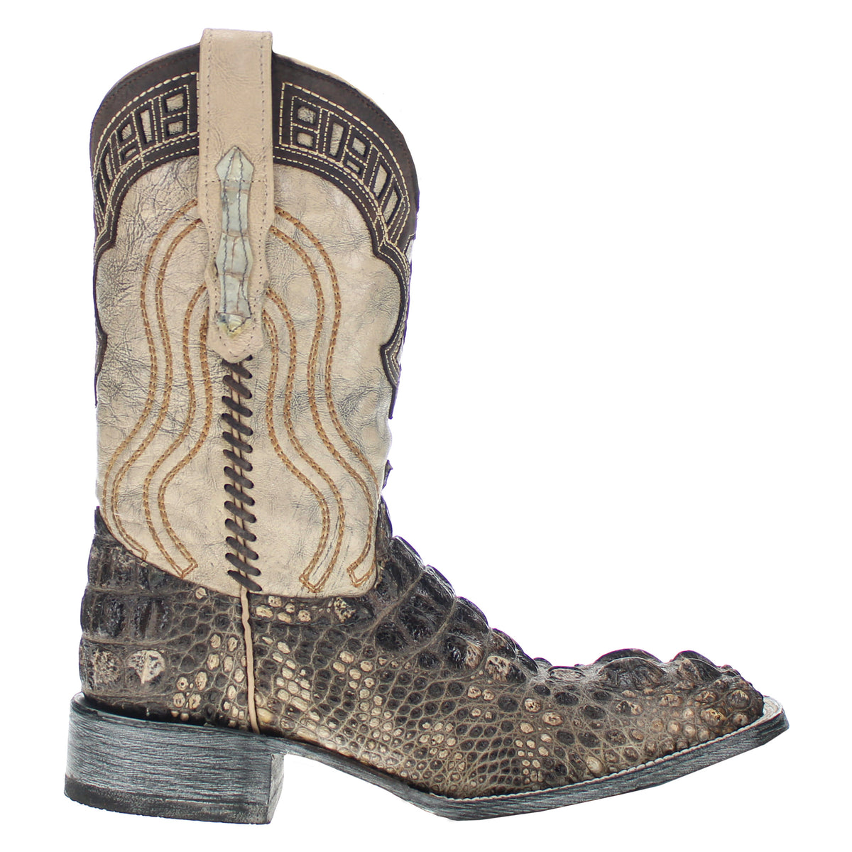 Mens Natural American Alligator Headcut Square Toe Cowboy Boots by Vaccari
