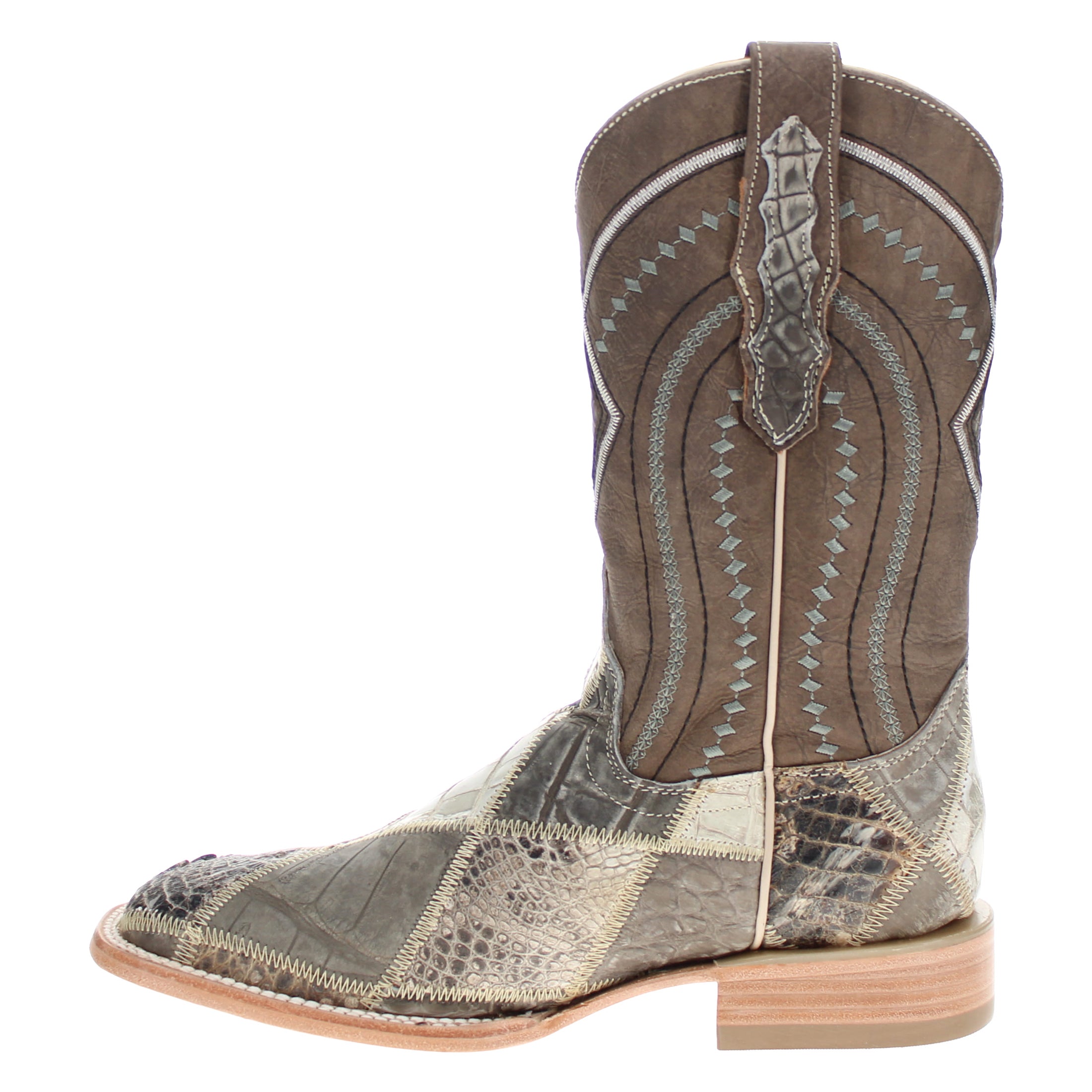 Men's Natural Patchwork Alligator Belly Square Toe Cowboy Boots Beau by Vaccari