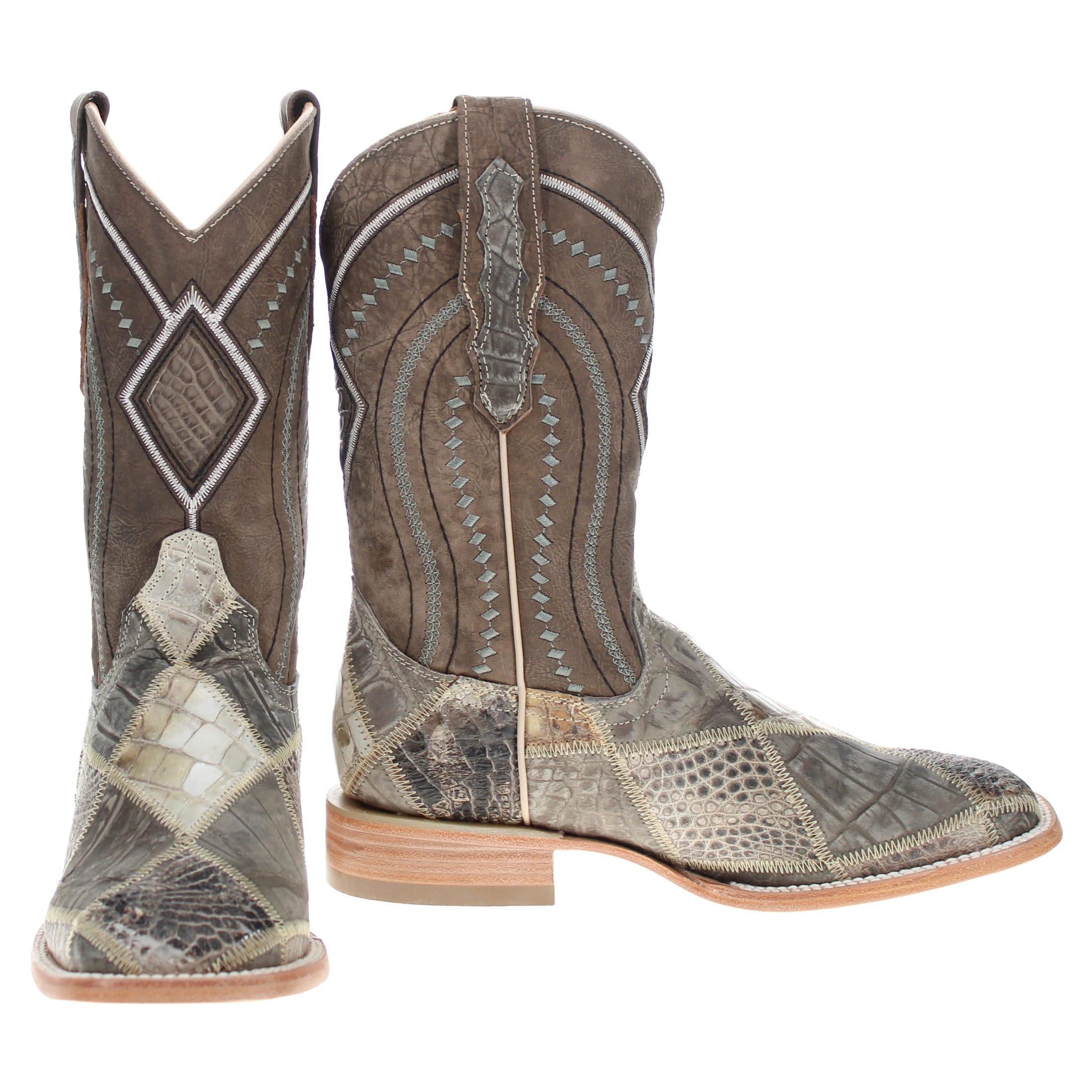 Men's Natural Patchwork Alligator Belly Square Toe Cowboy Boots Beau by Vaccari
