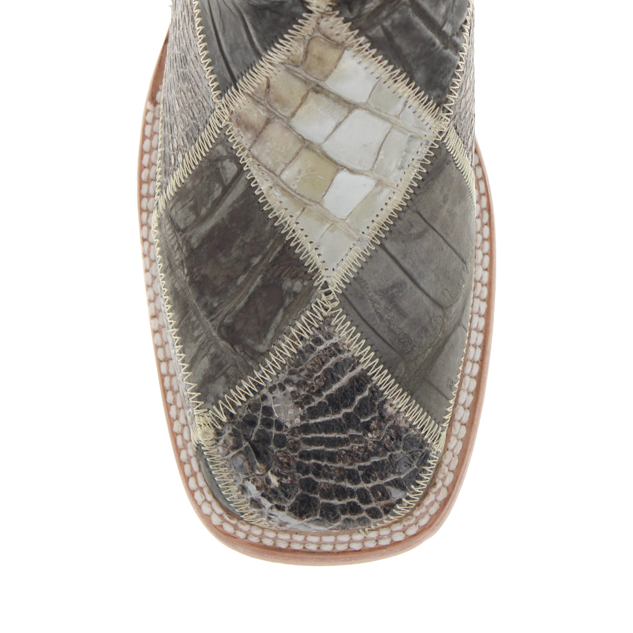 Men's Natural Patchwork Alligator Belly Square Toe Cowboy Boots Beau by Vaccari