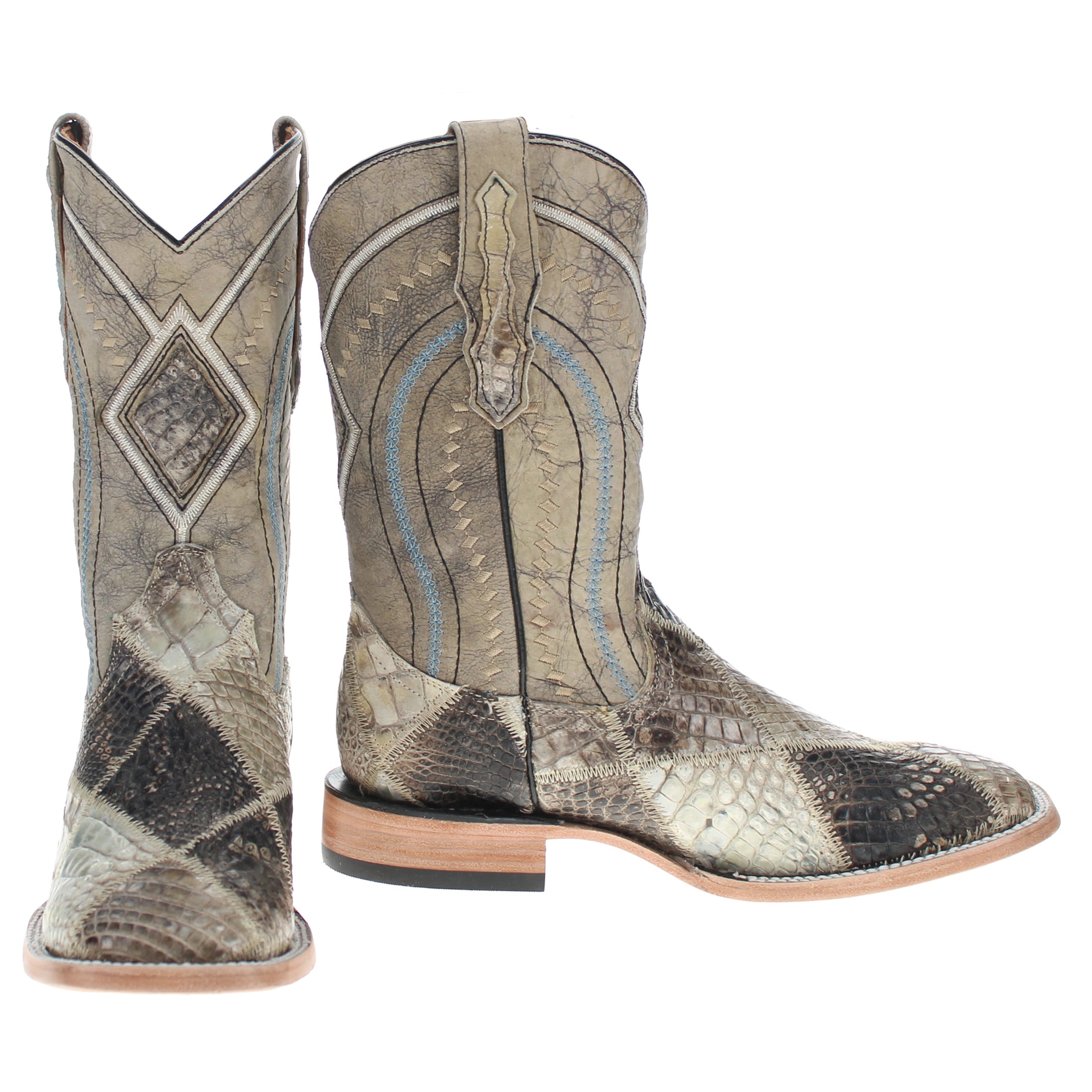 Men's Natural Patchwork Alligator Belly Square Toe Cowboy Boots Beau by Vaccari