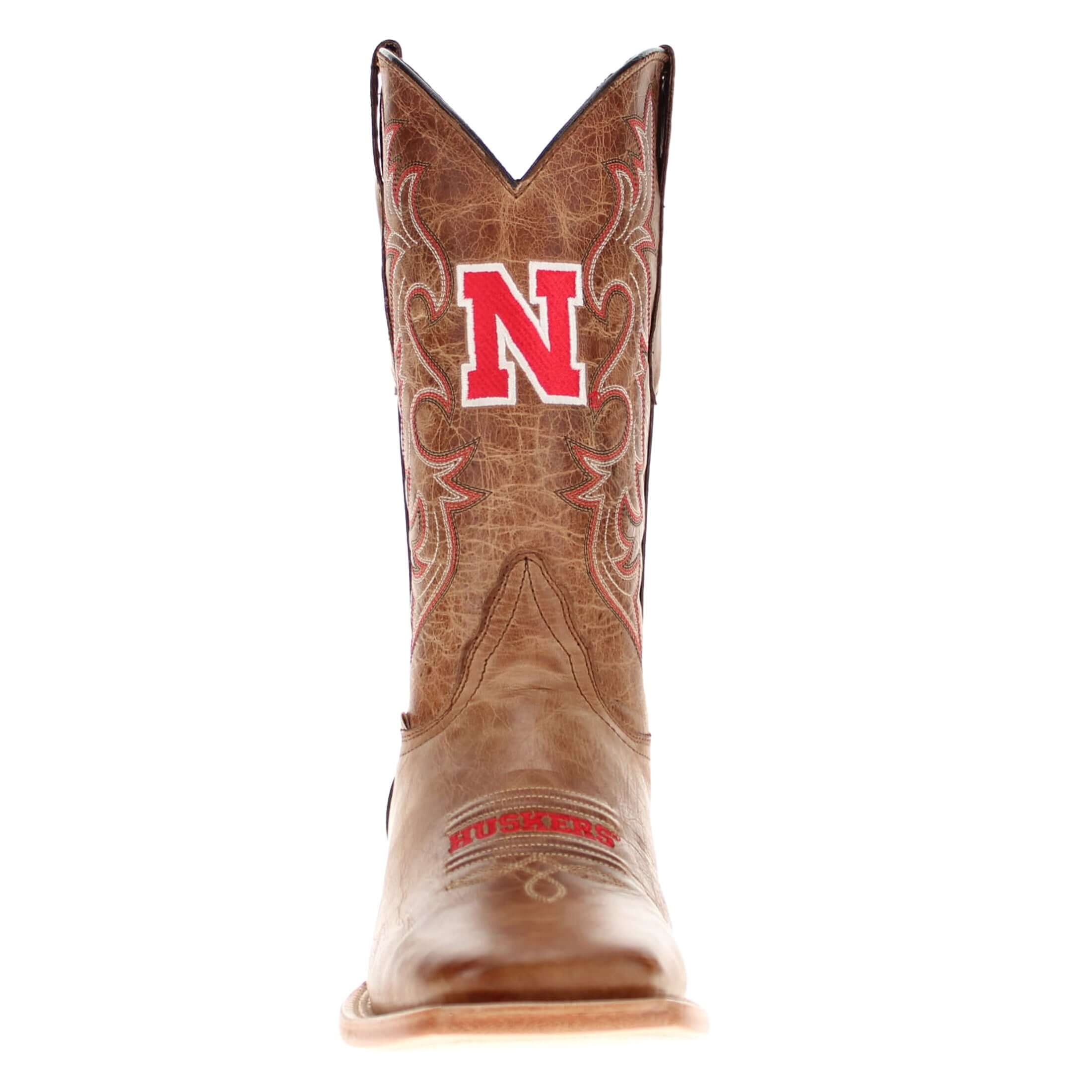 Men's University of Nebraska Cornhuskers Tan Leather Square Toe Cowboy Boots by Vaccari