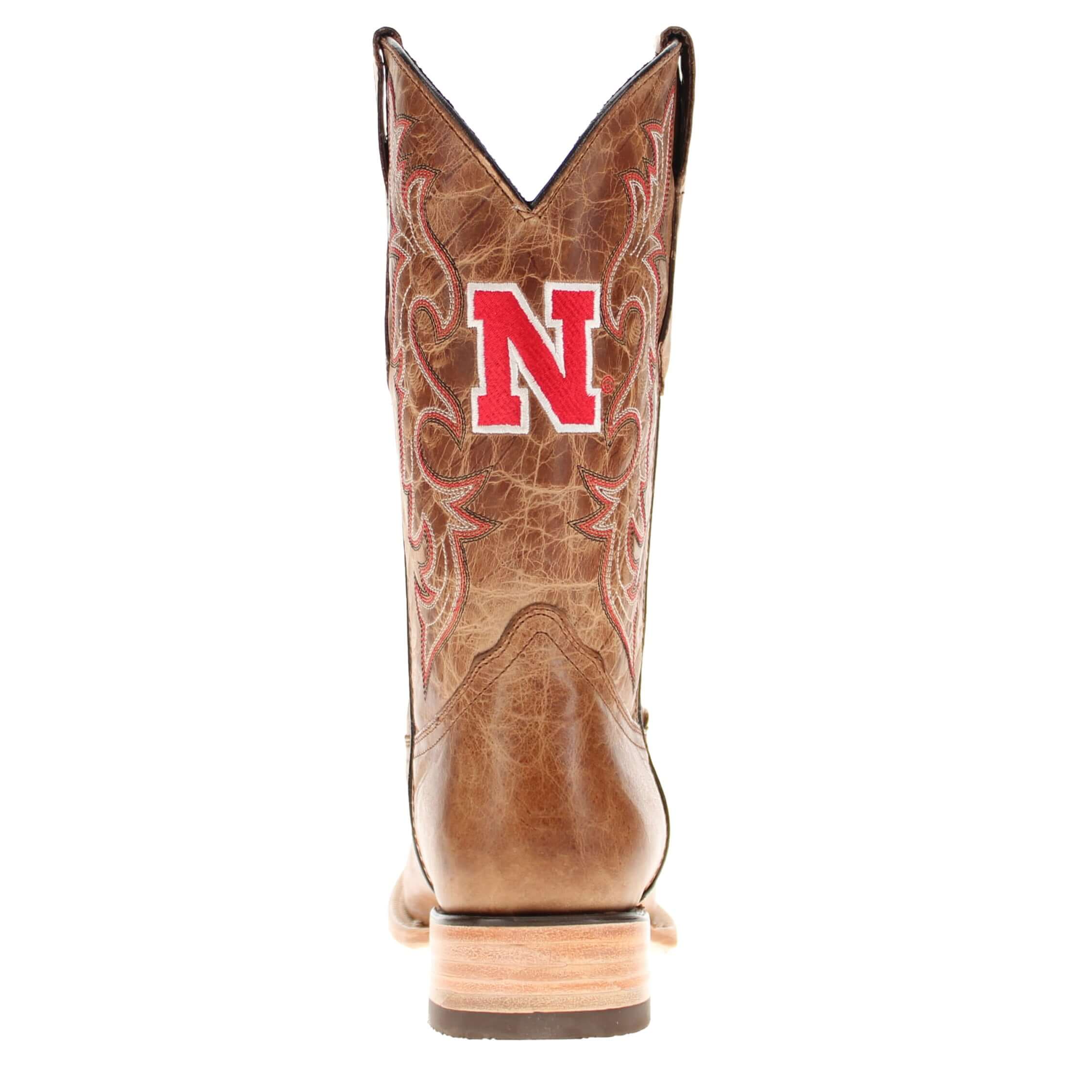 Men's University of Nebraska Cornhuskers Tan Leather Square Toe Cowboy Boots by Vaccari