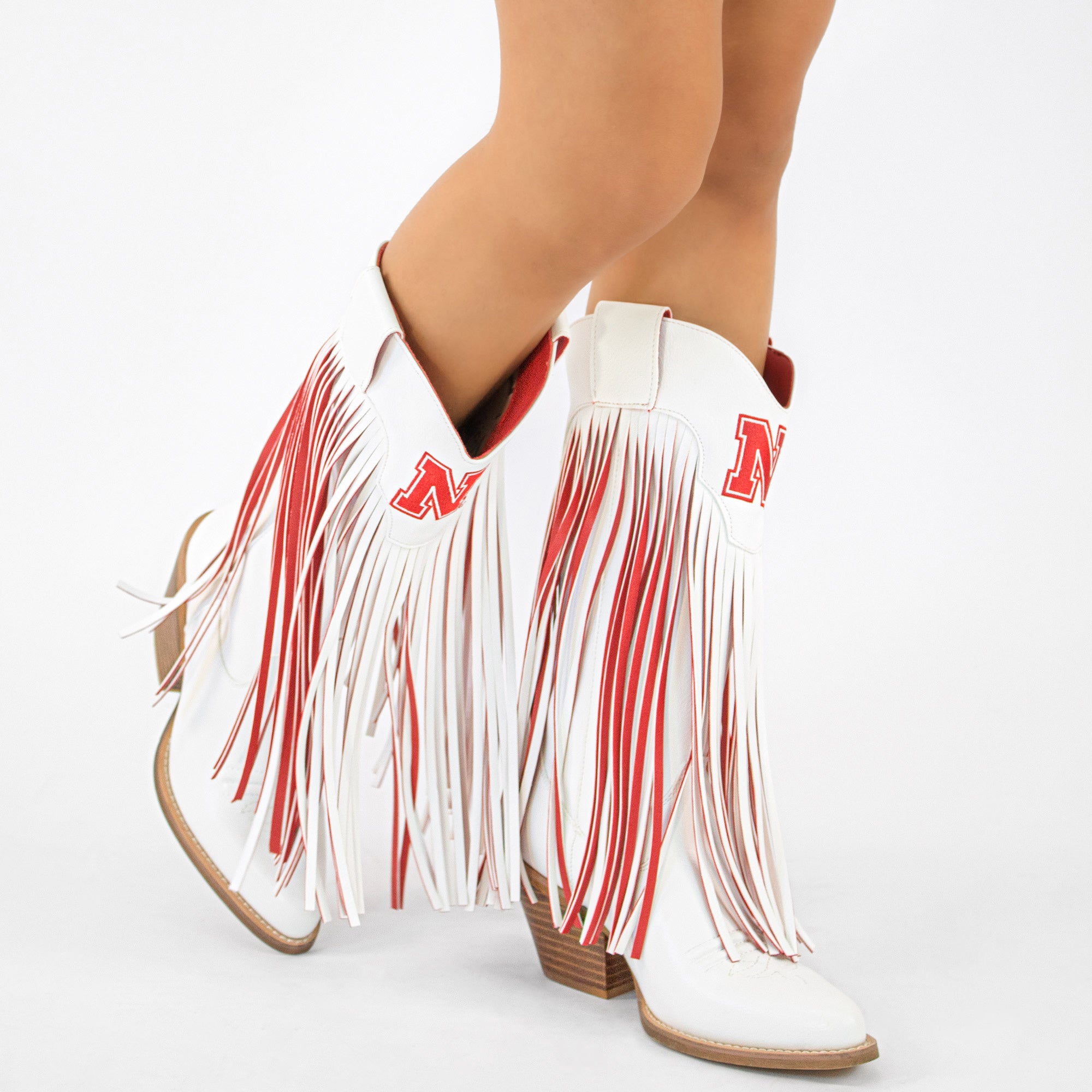 University of Nebraska Kacey White Fringe Boot by V By Vaccari