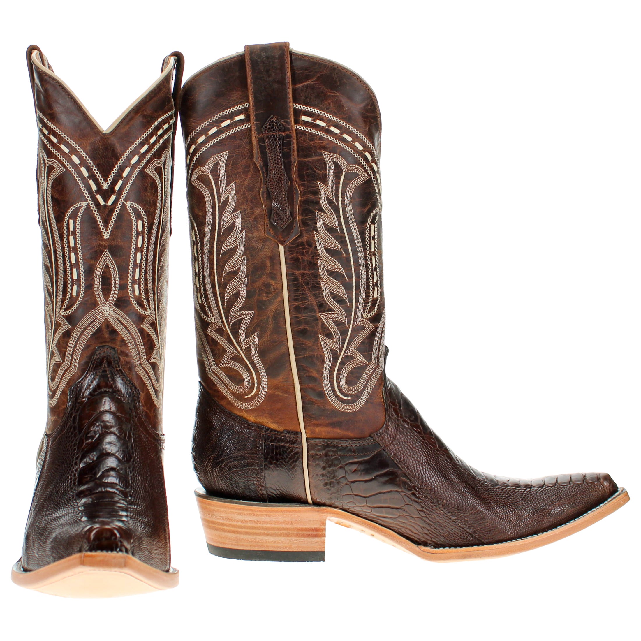 Men's Mocha Ostrich Leg Retro Toe Cowboy Boots by Vaccari