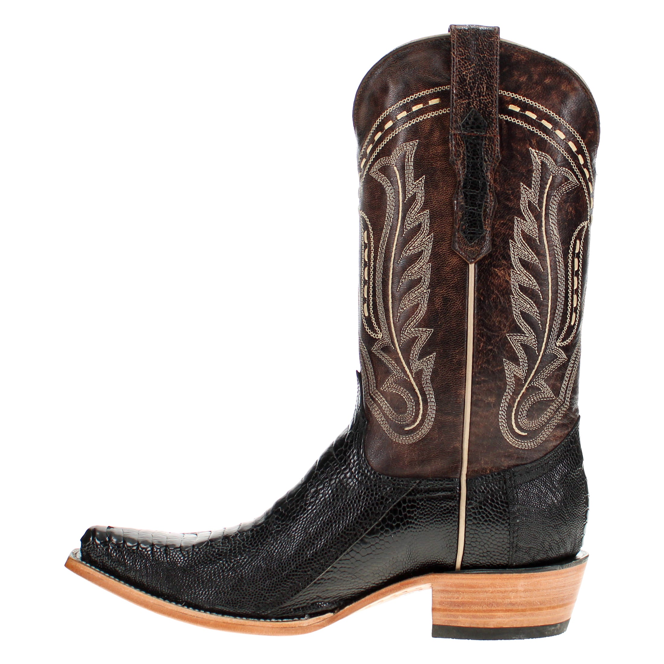Men's Black Ostrich Leg Retro Toe Cowboy Boots by Vaccari