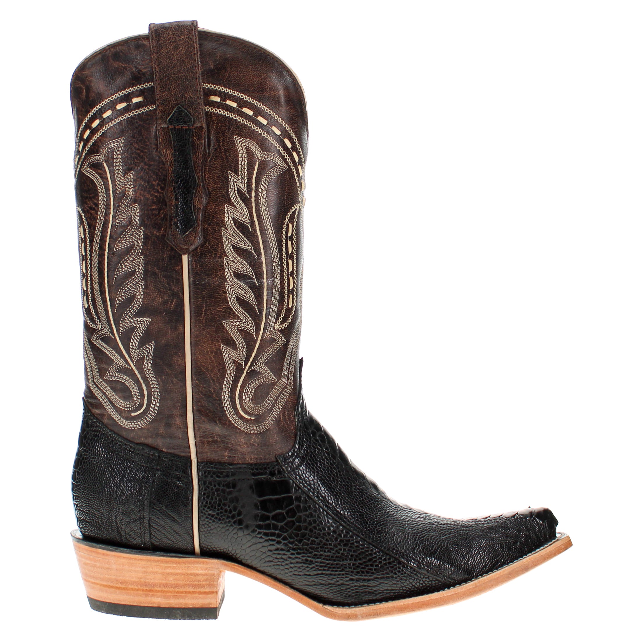 Men's Black Ostrich Leg Retro Toe Cowboy Boots by Vaccari