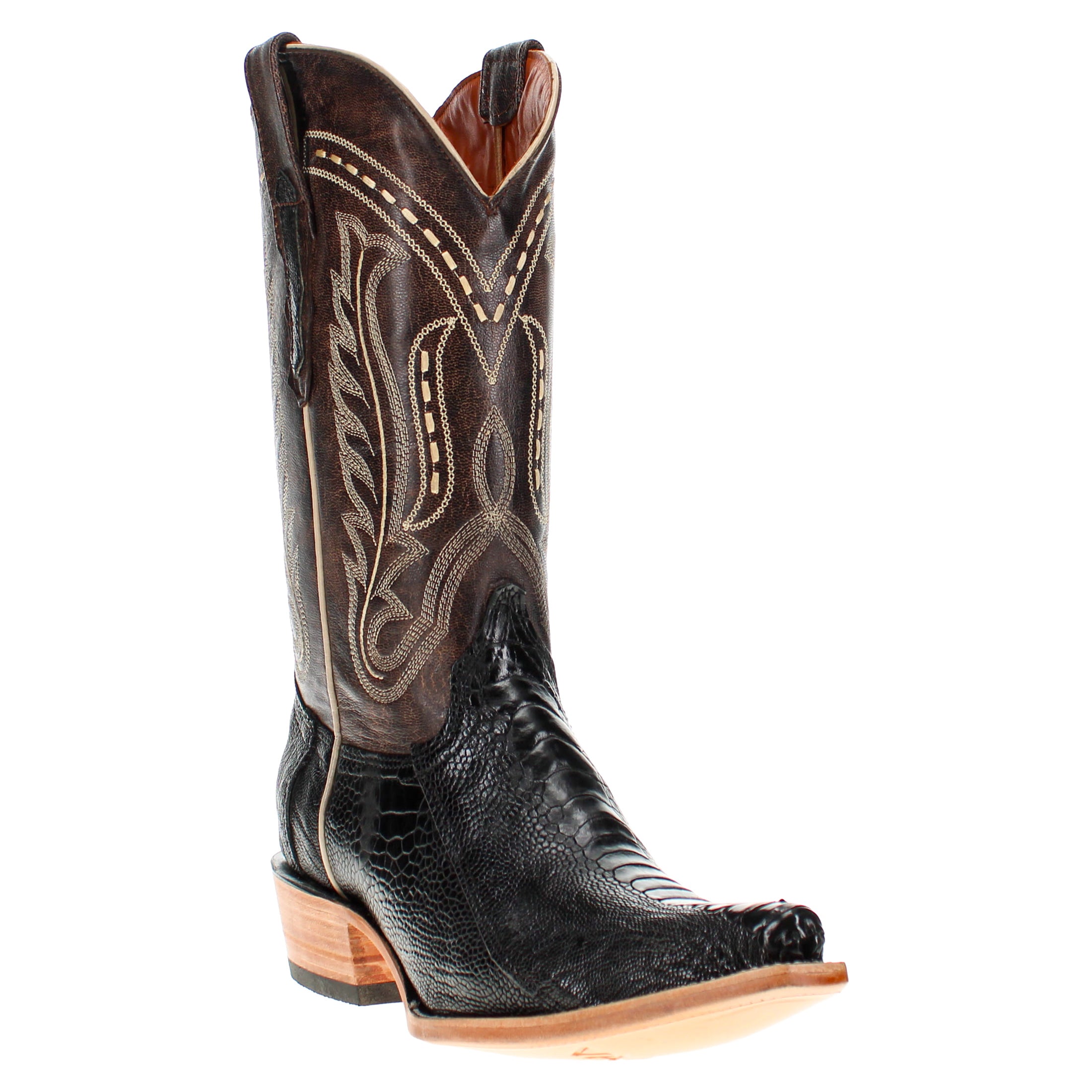 Men's Black Ostrich Leg Retro Toe Cowboy Boots by Vaccari