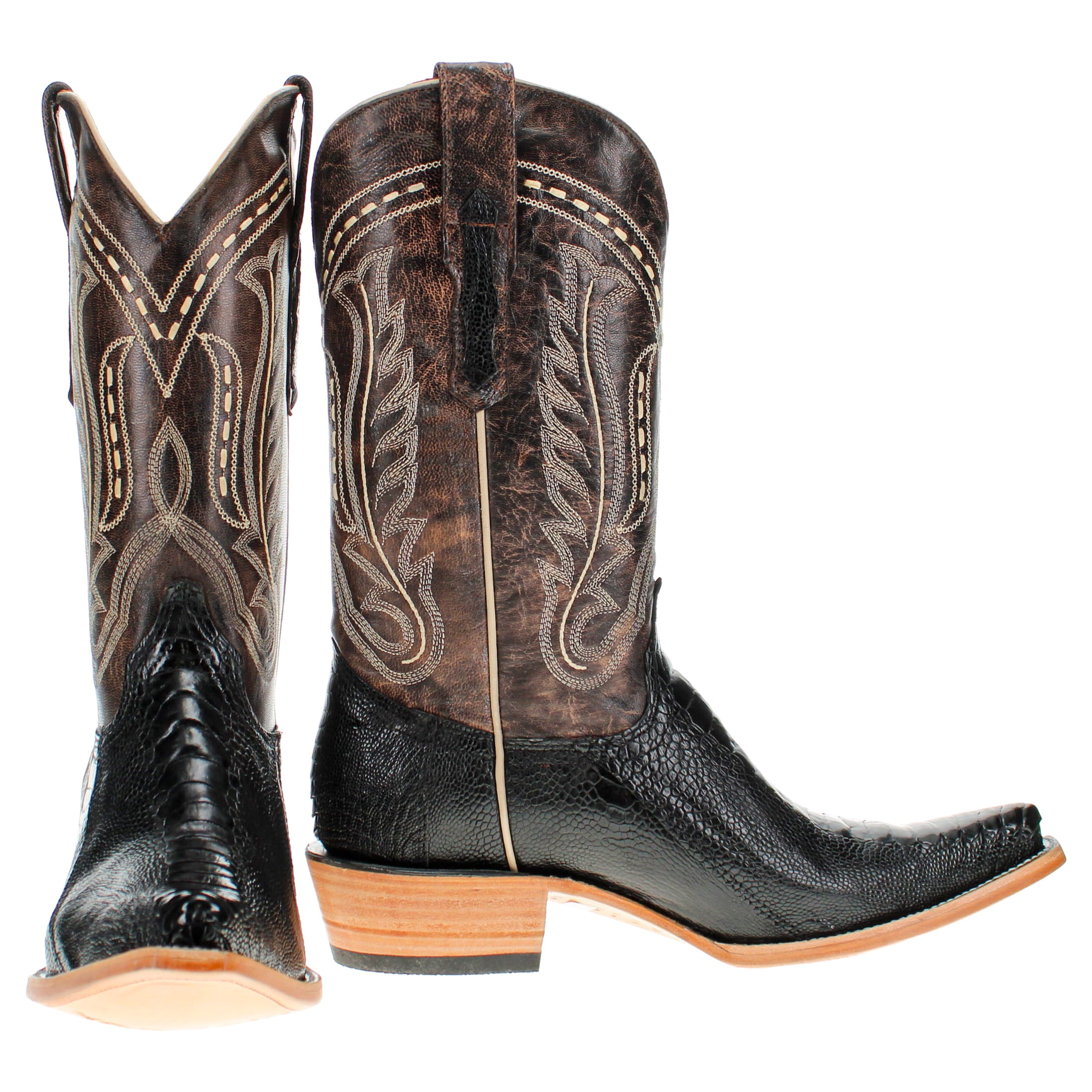 Men's Black Ostrich Leg Retro Toe Cowboy Boots by Vaccari