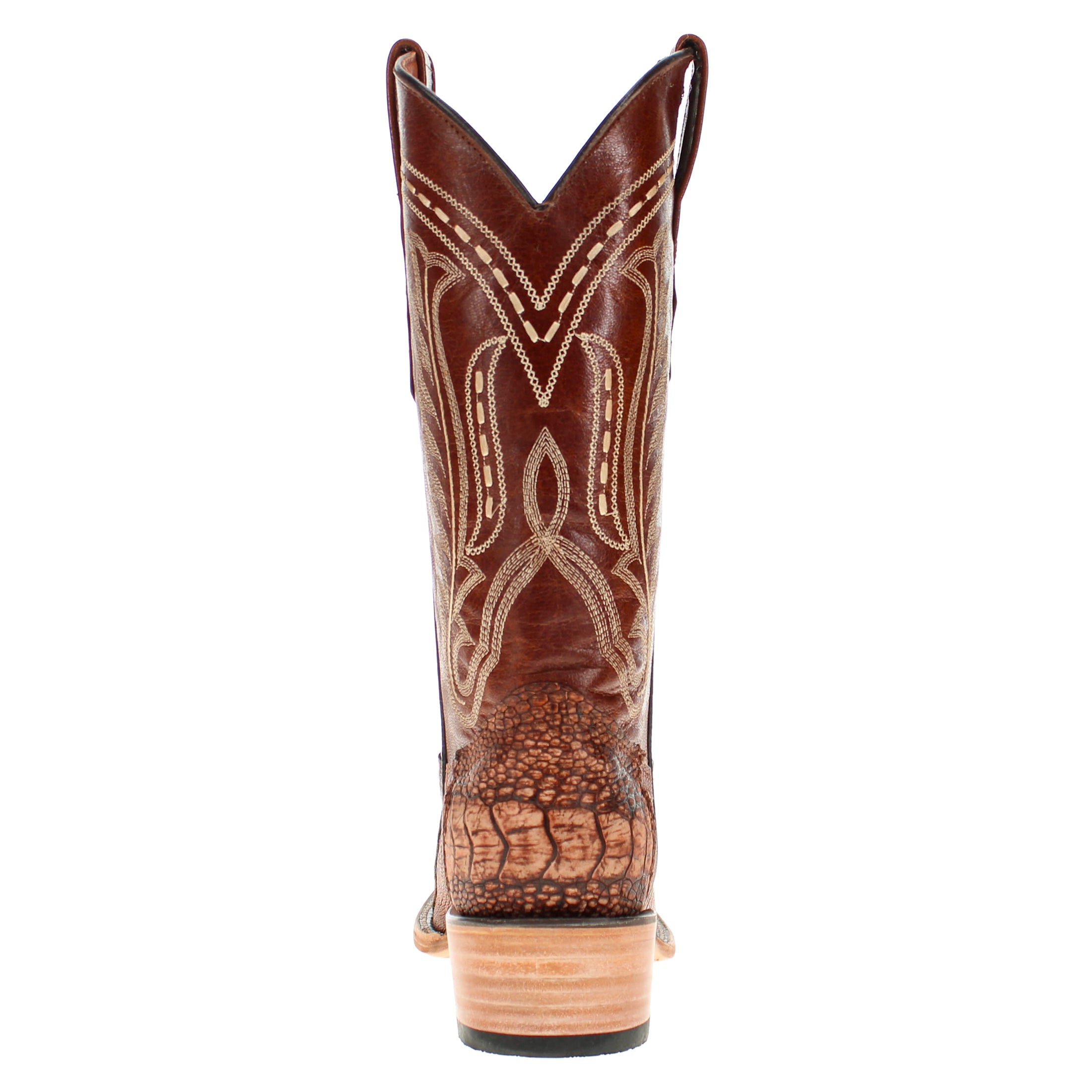 Men's Rustic Cognac Ostrich Leg Retro Toe Cowboy Boots by Vaccari