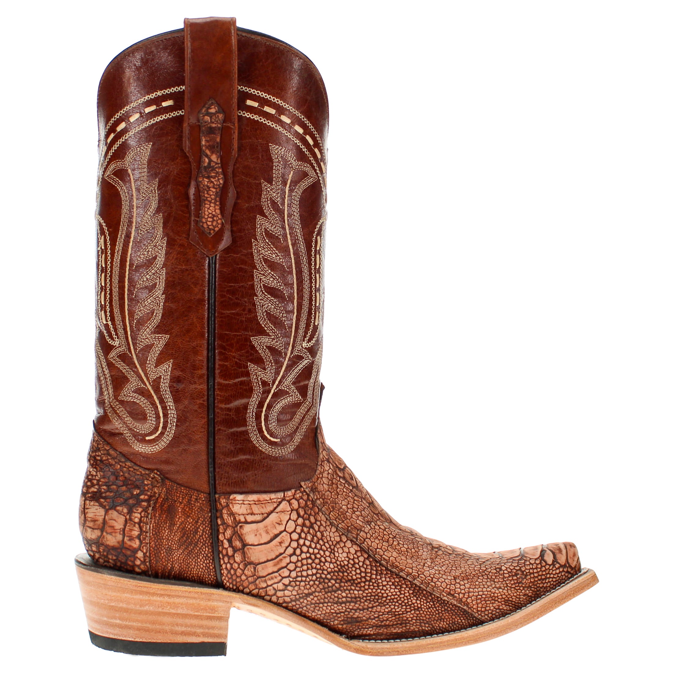 Men's Rustic Cognac Ostrich Leg Retro Toe Cowboy Boots by Vaccari