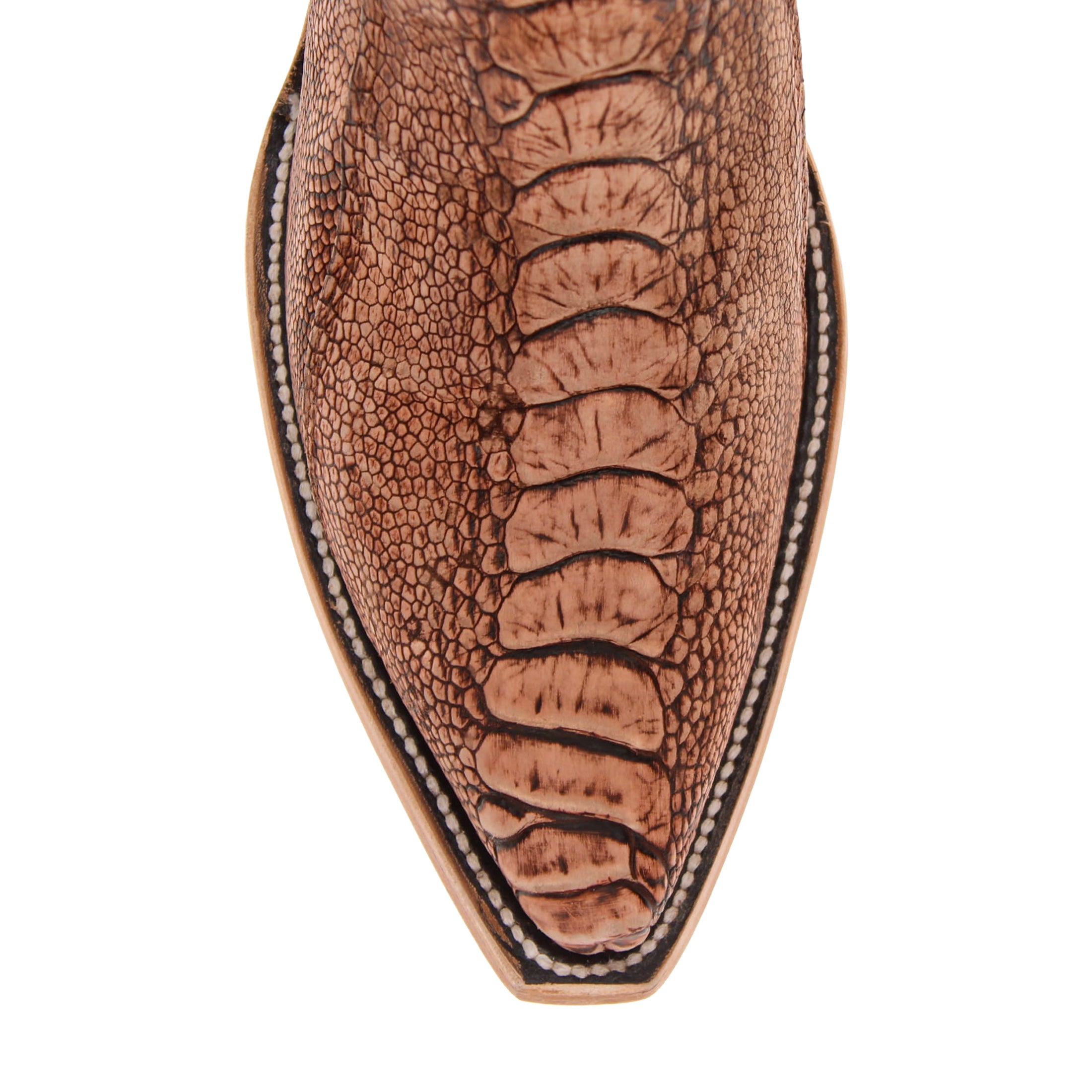 Men's Rustic Cognac Ostrich Leg Retro Toe Cowboy Boots by Vaccari
