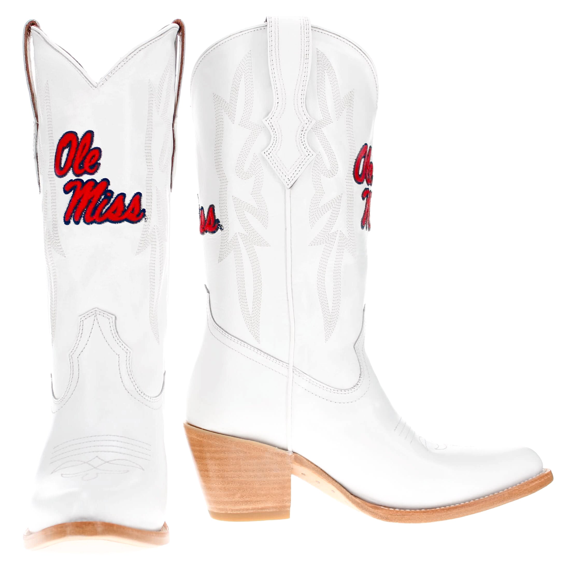 Women's University of Mississippi All White Pointed Toe Cowgirl Boots Leighton Vaccari University