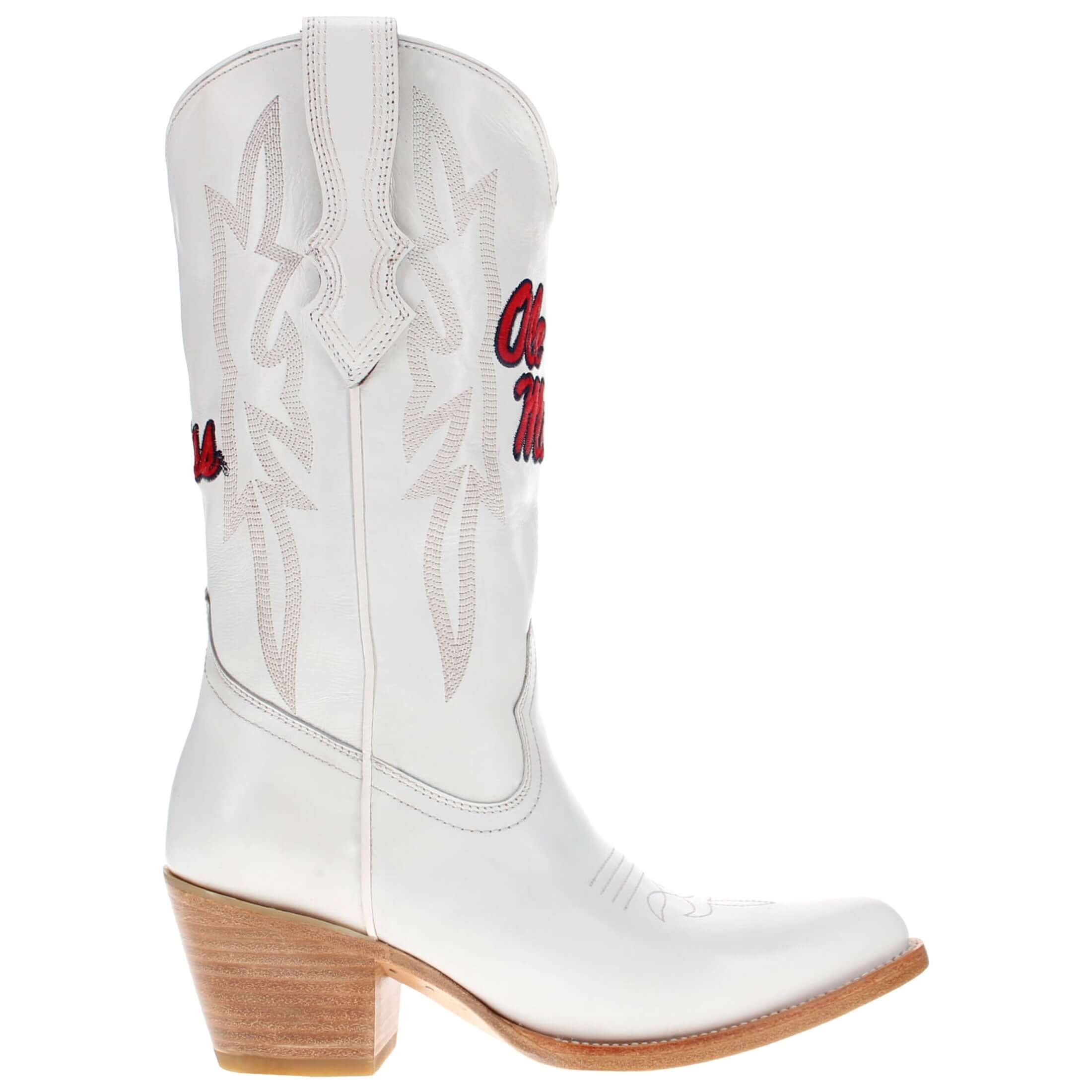 Women's University of Mississippi All White Pointed Toe Cowgirl Boots Leighton Vaccari University