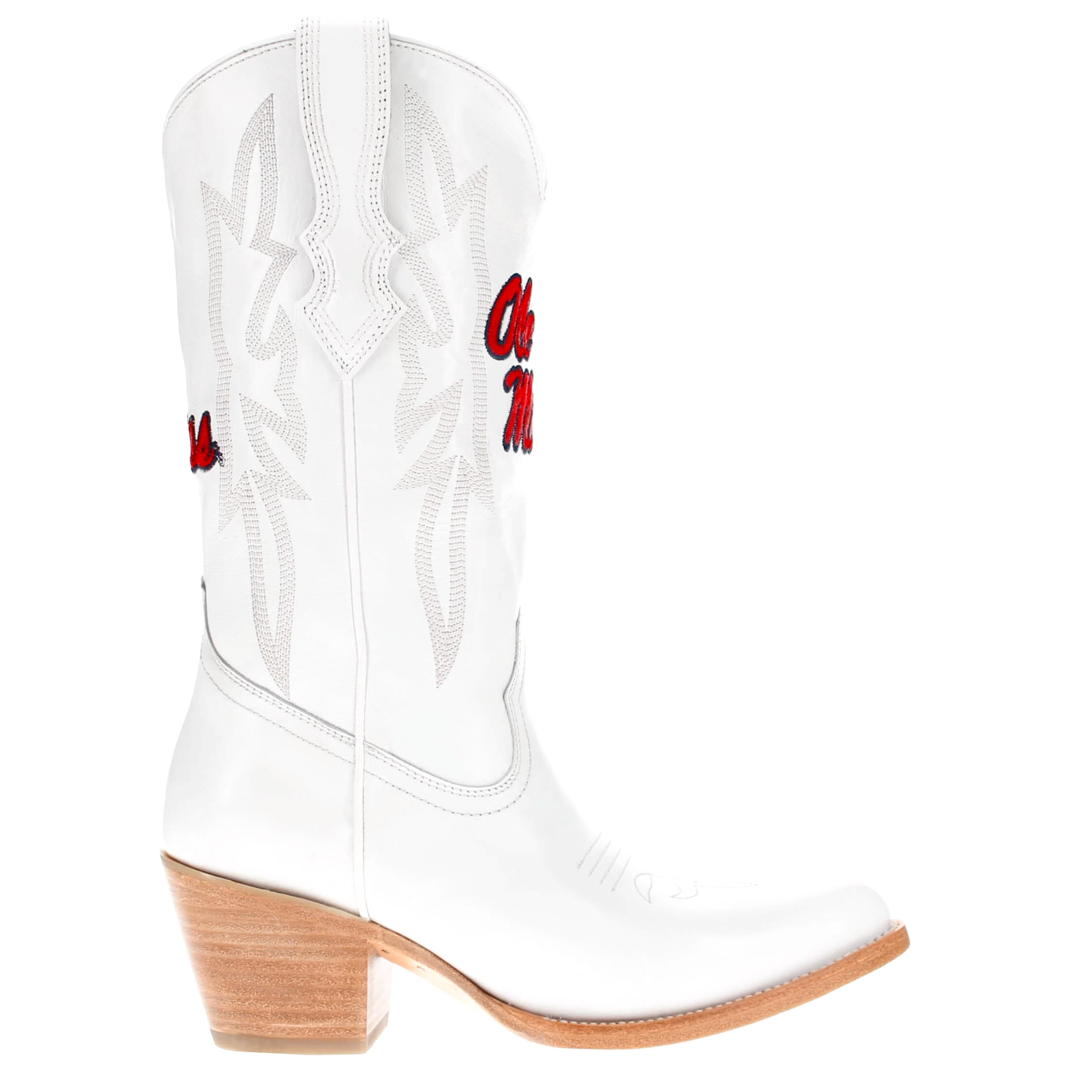 Women's University of Mississippi All White Pointed Toe Cowgirl Boots Leighton Vaccari University