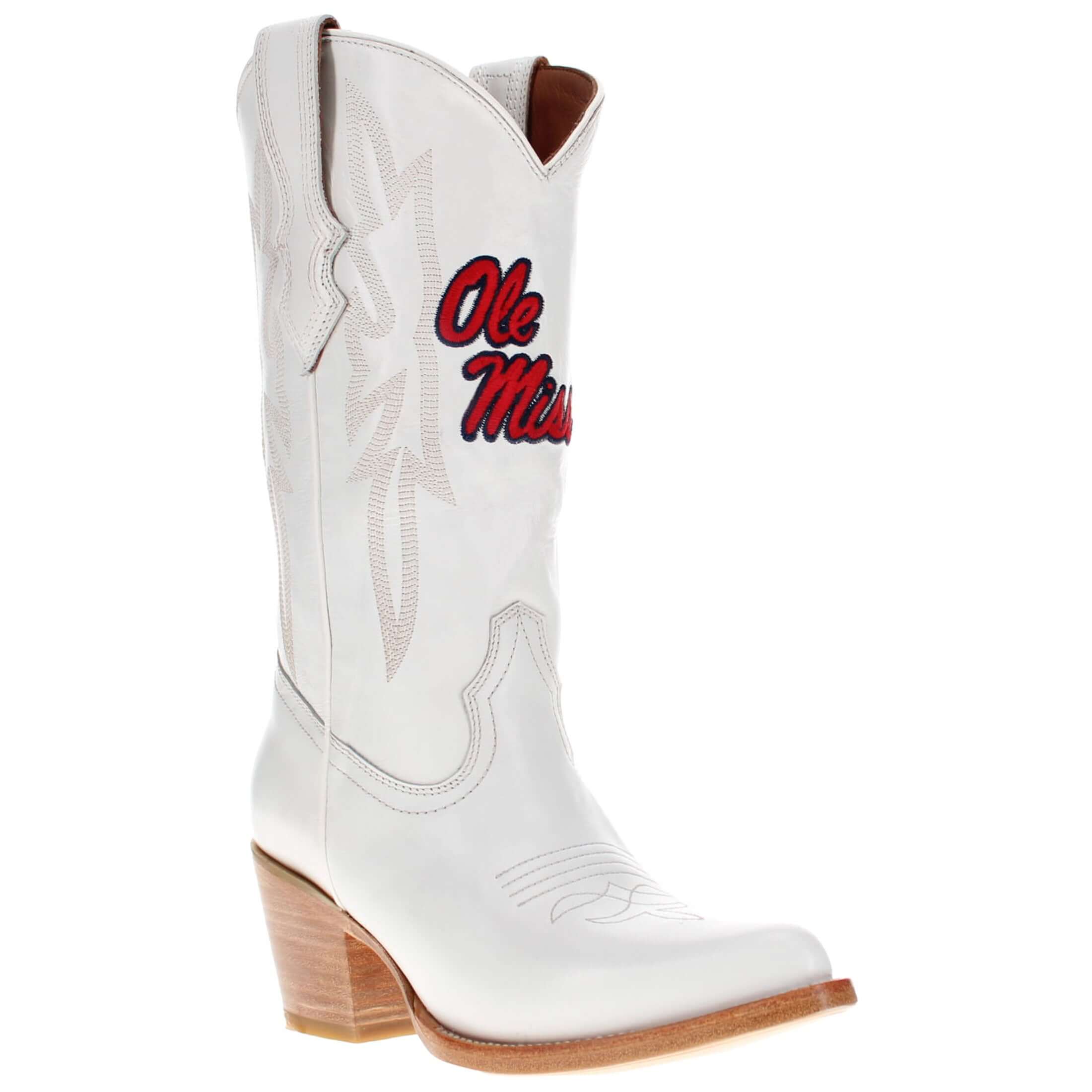 Women's University of Mississippi All White Pointed Toe Cowgirl Boots Leighton Vaccari University