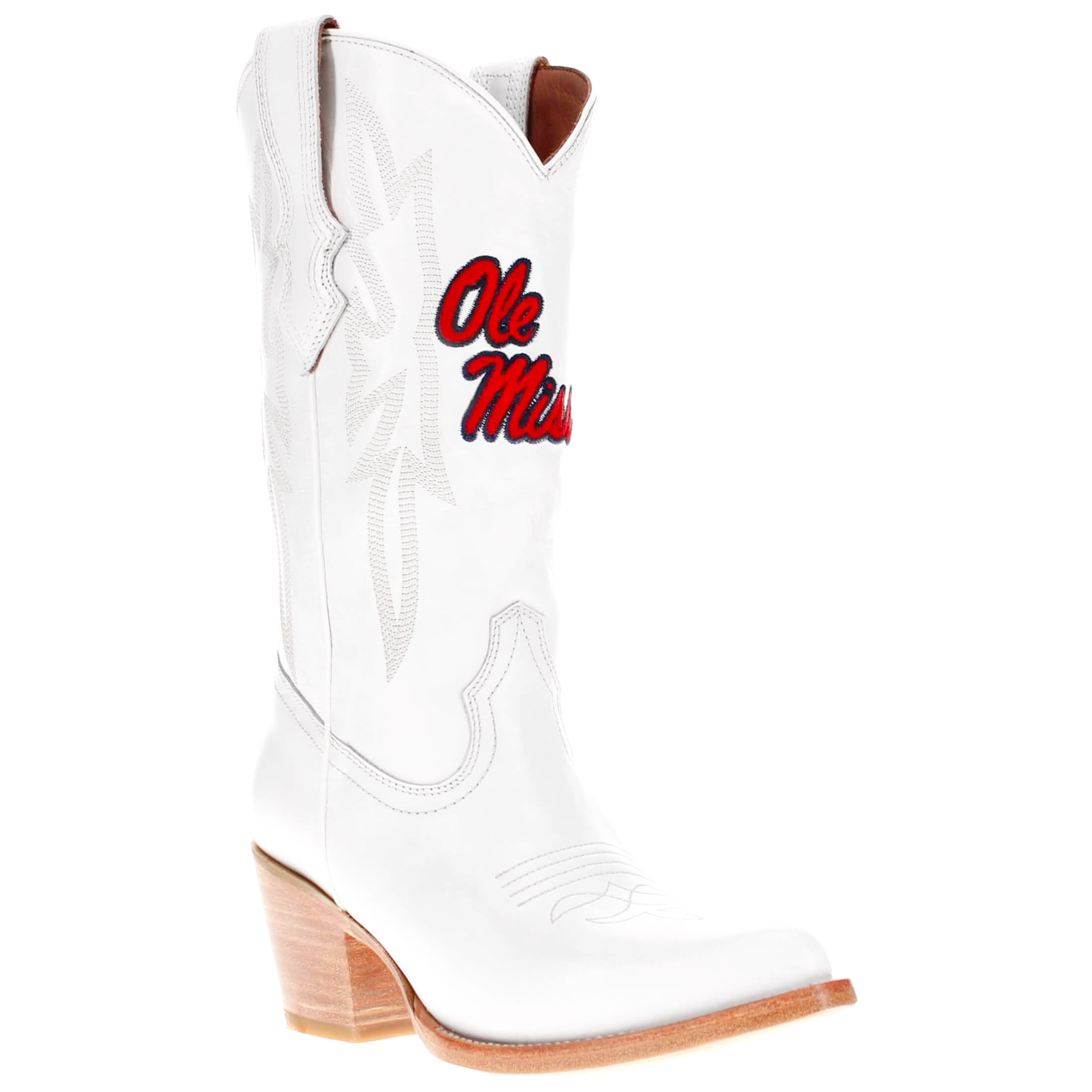 Women's University of Mississippi All White Pointed Toe Cowgirl Boots Leighton Vaccari University